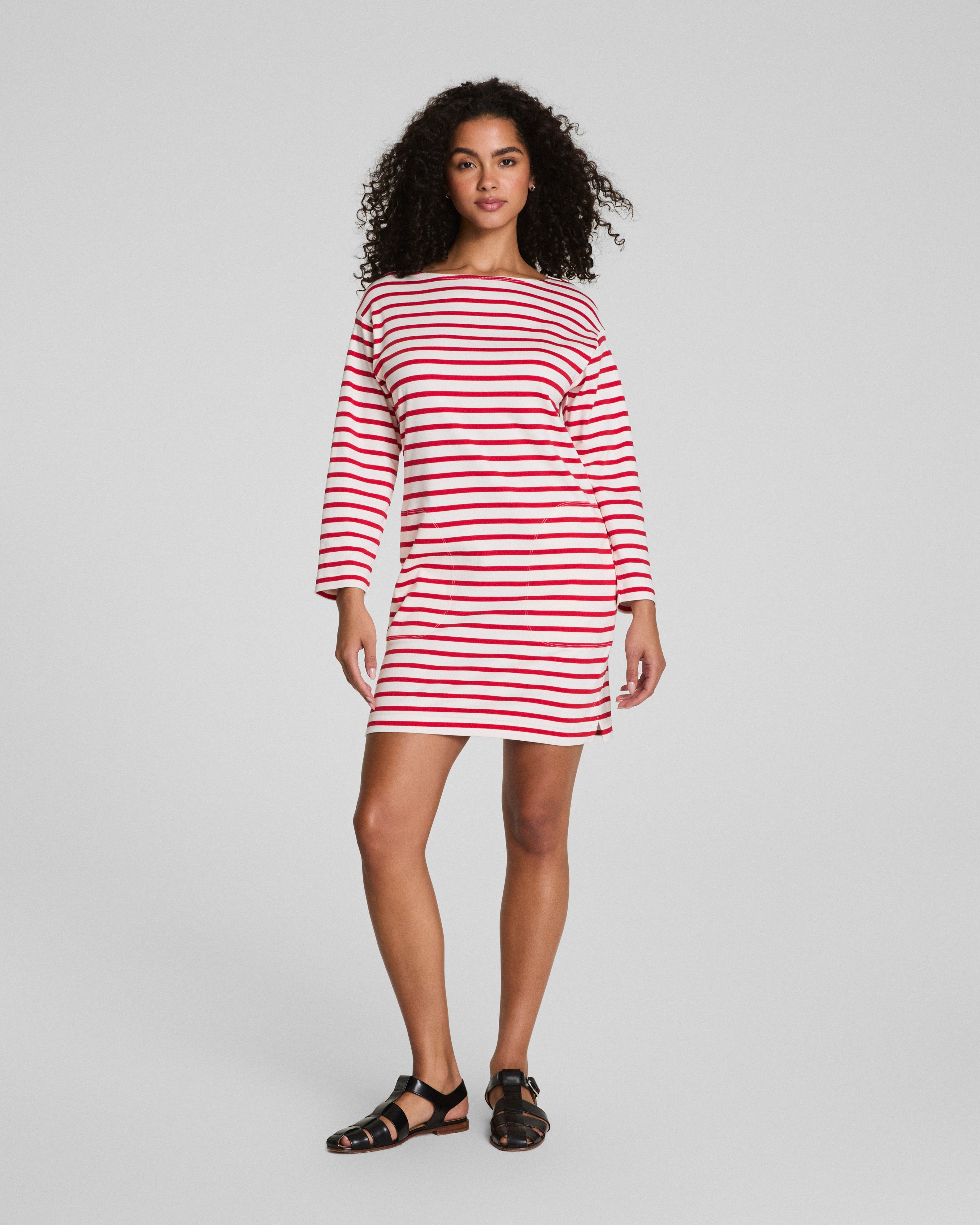 SPANX® Cotton Boatneck Mini Dress  Ivory/Spanx Red