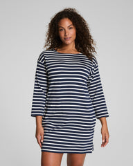 SPANX® Cotton Boatneck Mini Dress  Ivory/Timeless Navy
