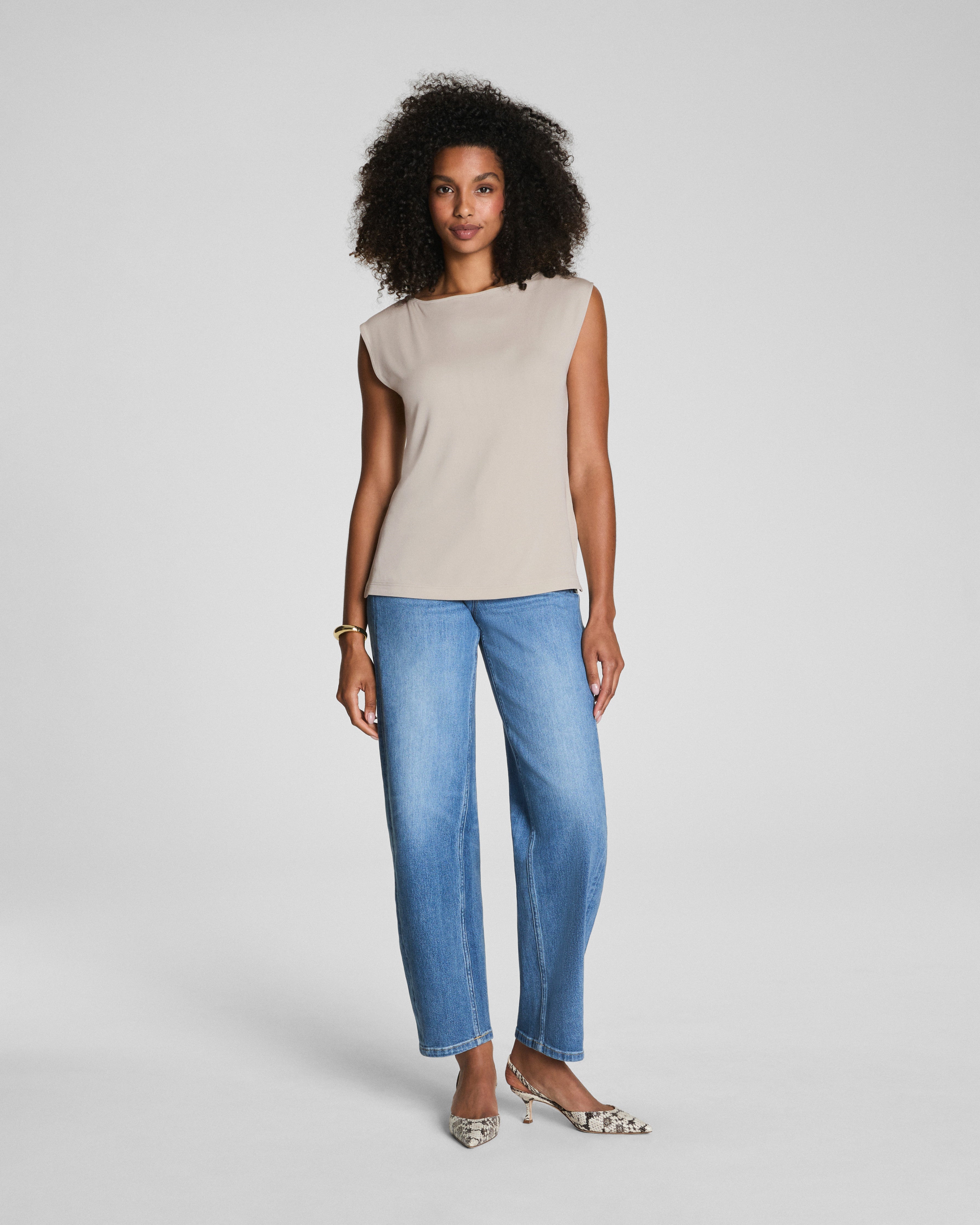 SPANX® Sleek Jersey High Neck Tee  Bone