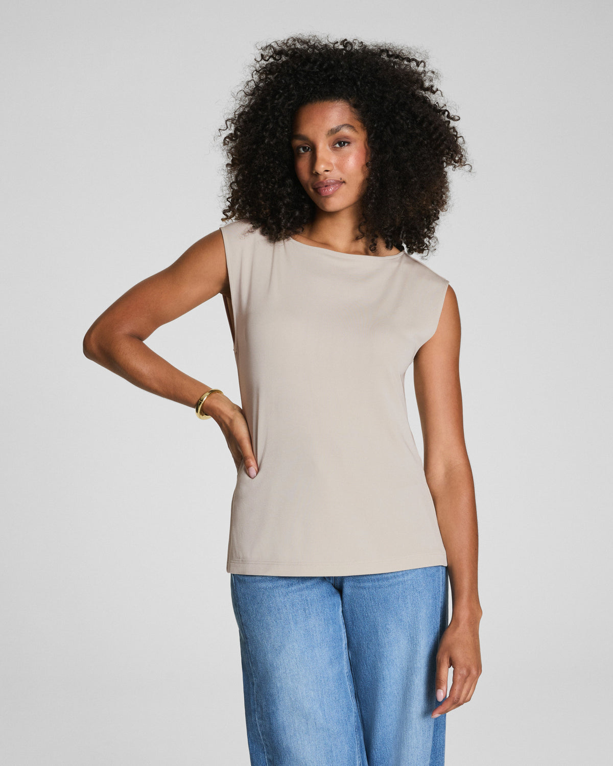 SPANX® Sleek Jersey High Neck Tee  Bone