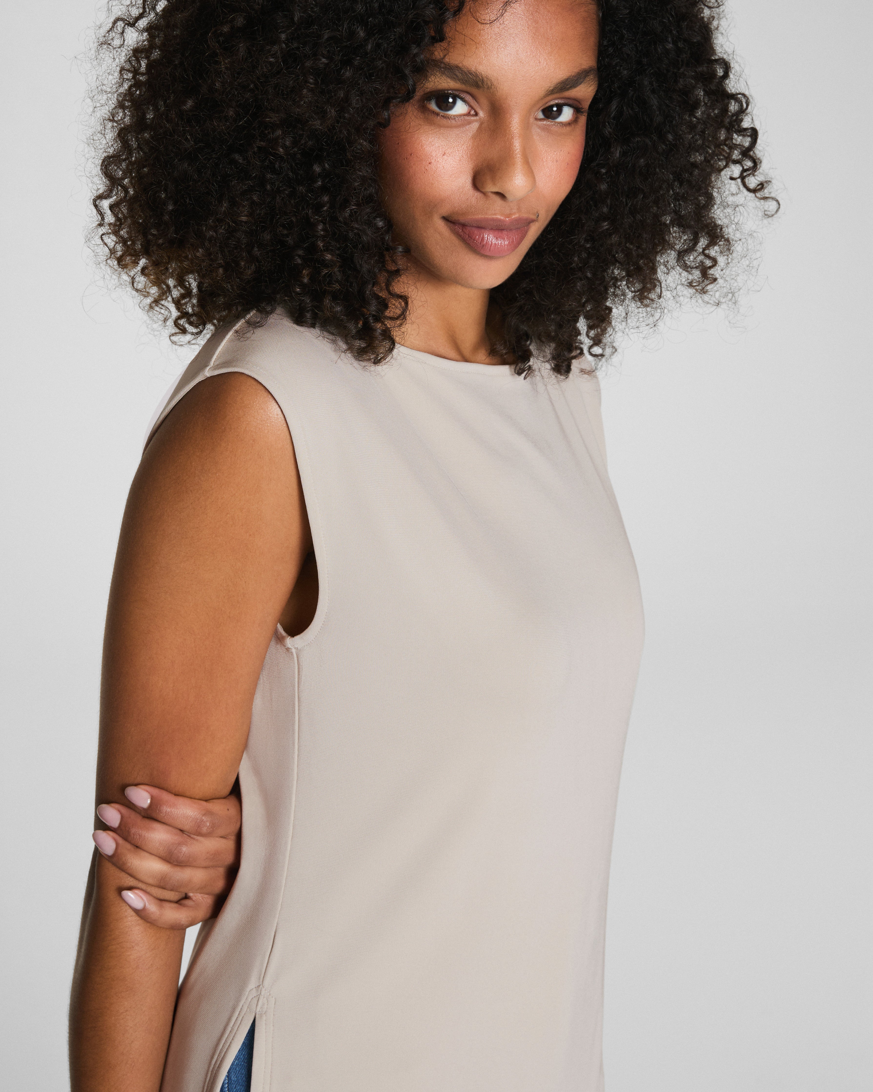 SPANX® Sleek Jersey High Neck Tee  Bone