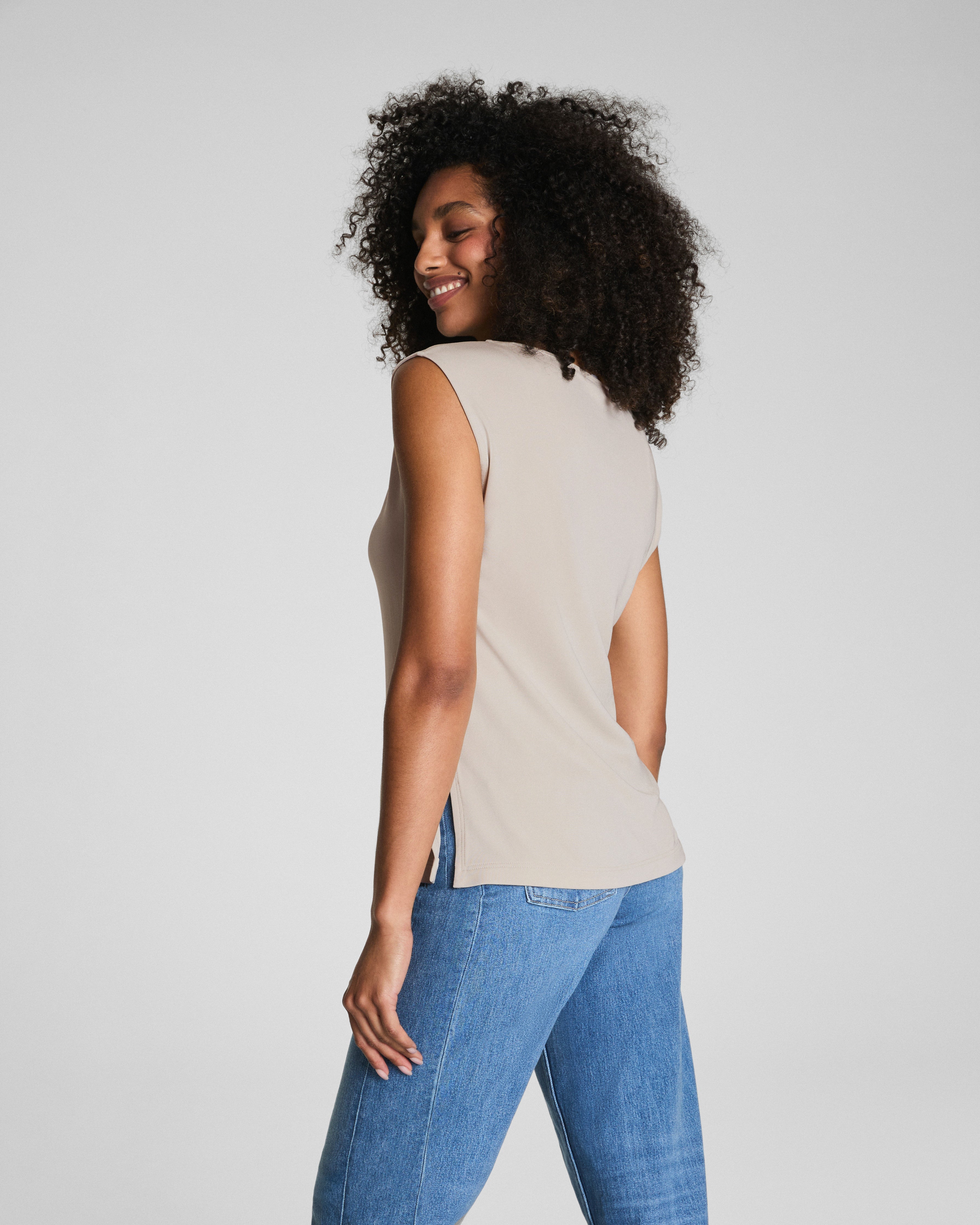 SPANX® Sleek Jersey High Neck Tee  Bone