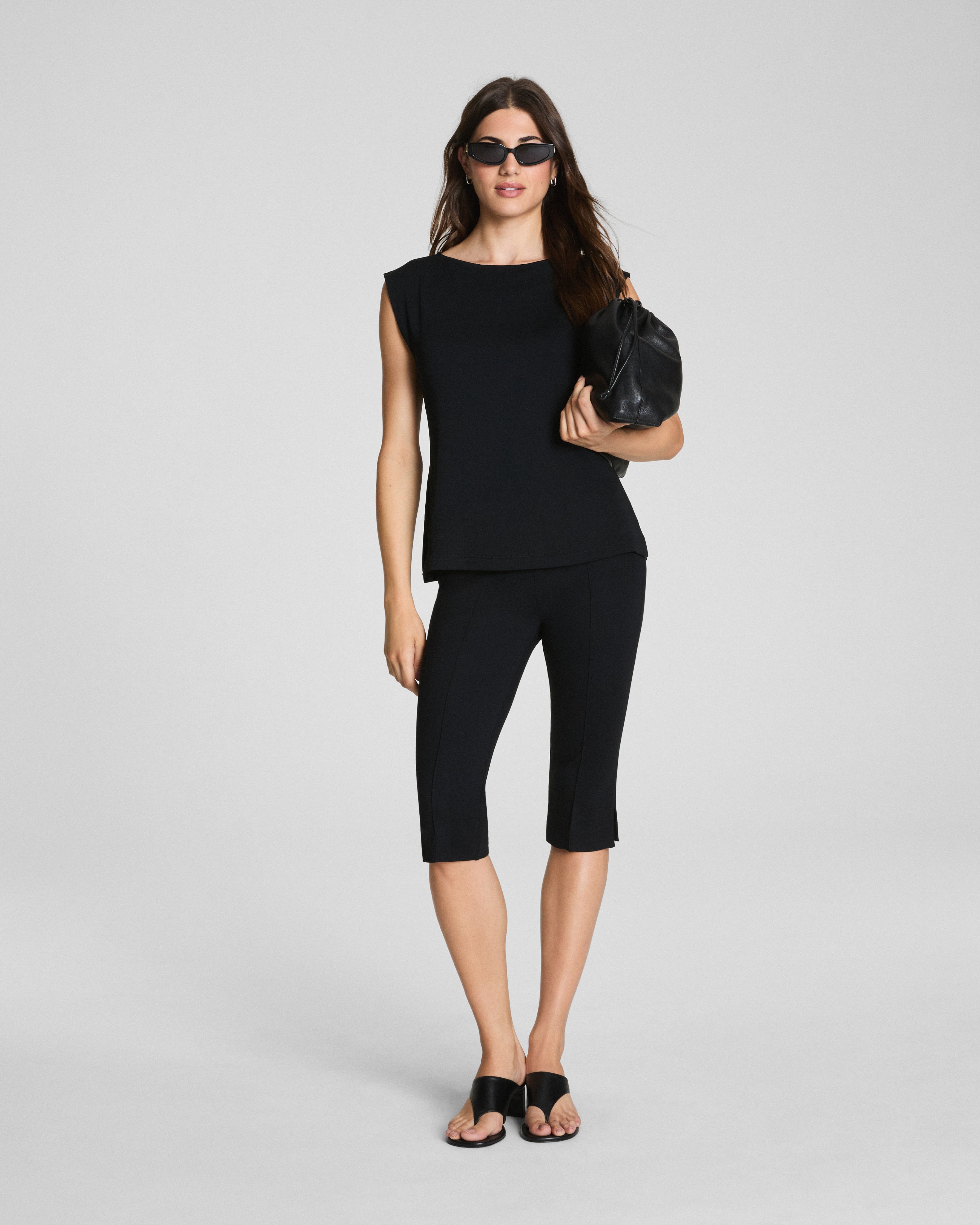 SPANX® Sleek Jersey High Neck Tee  Classic Black
