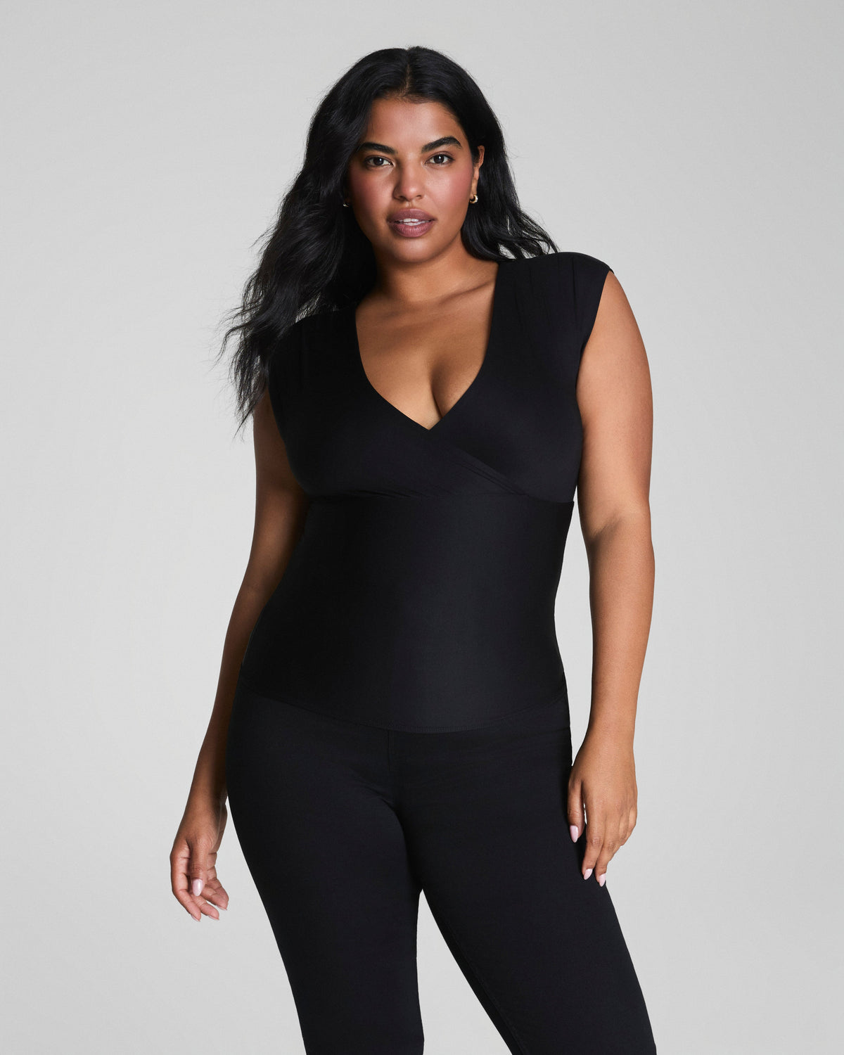 SPANXsmooth™ Jersey V-Neck Ruched Tank  Classic Black