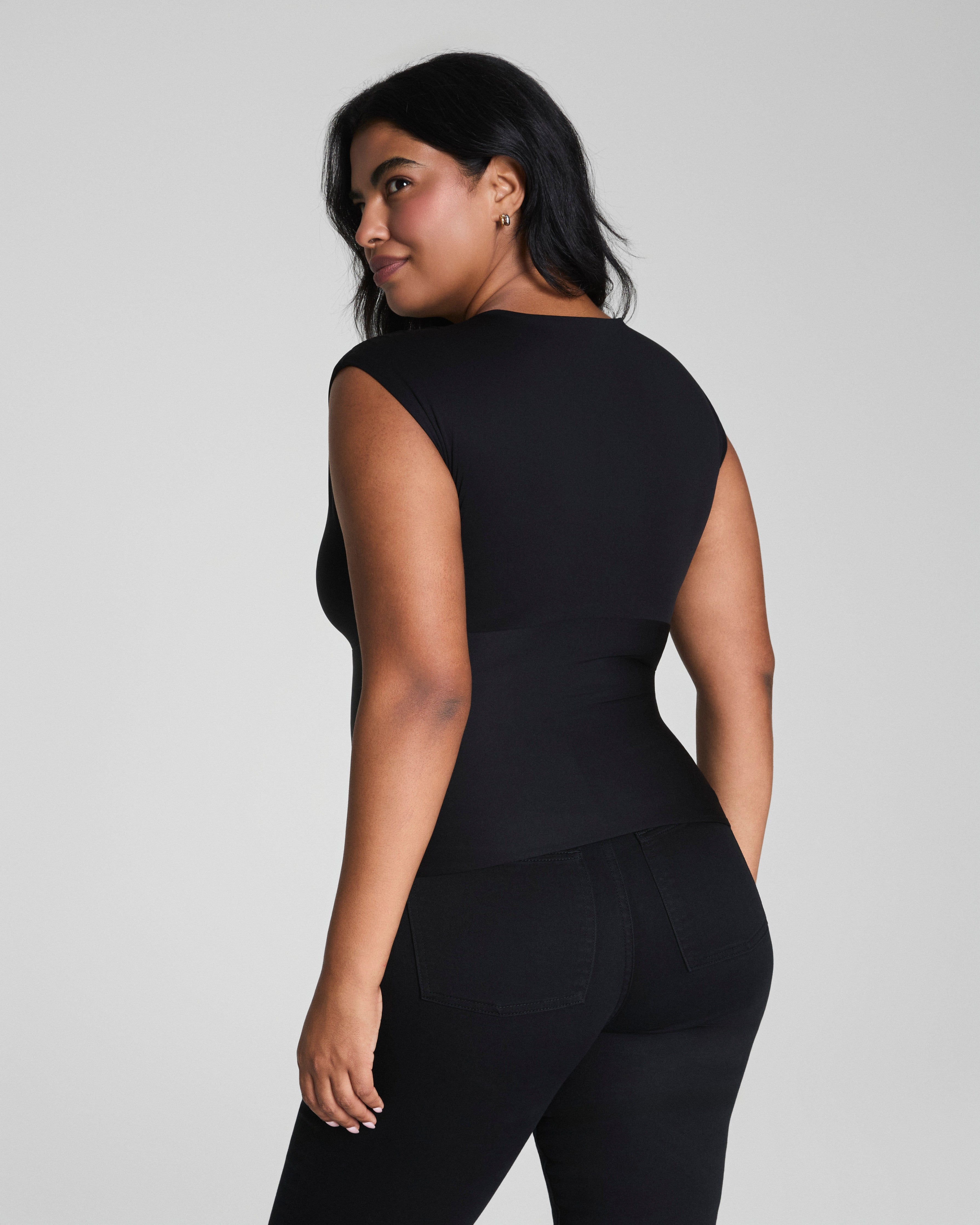 SPANXsmooth™ Jersey V-Neck Ruched Tank  Classic Black