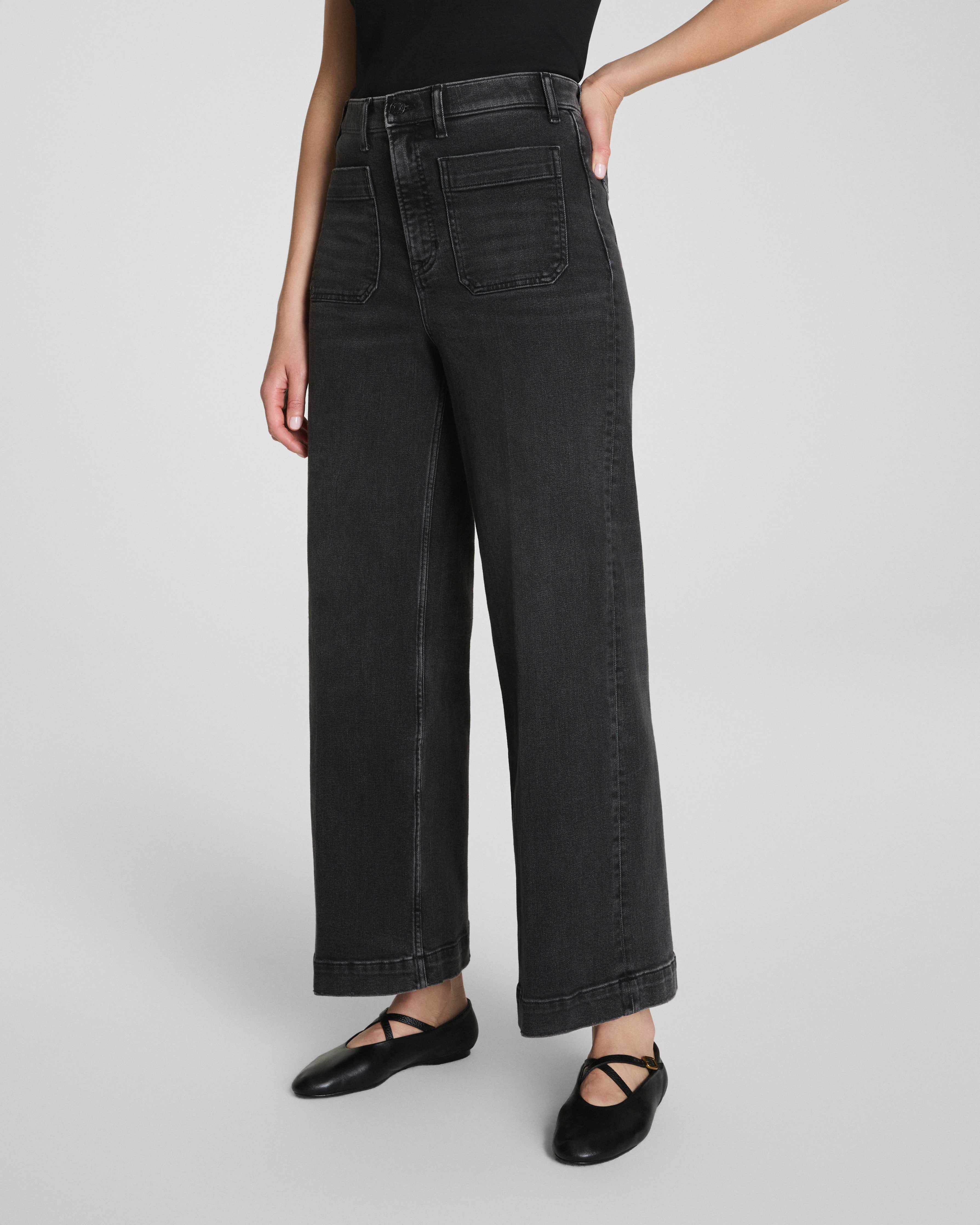 SPANXshape™ Authentic 360 Cropped Wide Leg Jeans with Patch Pockets  Carbon