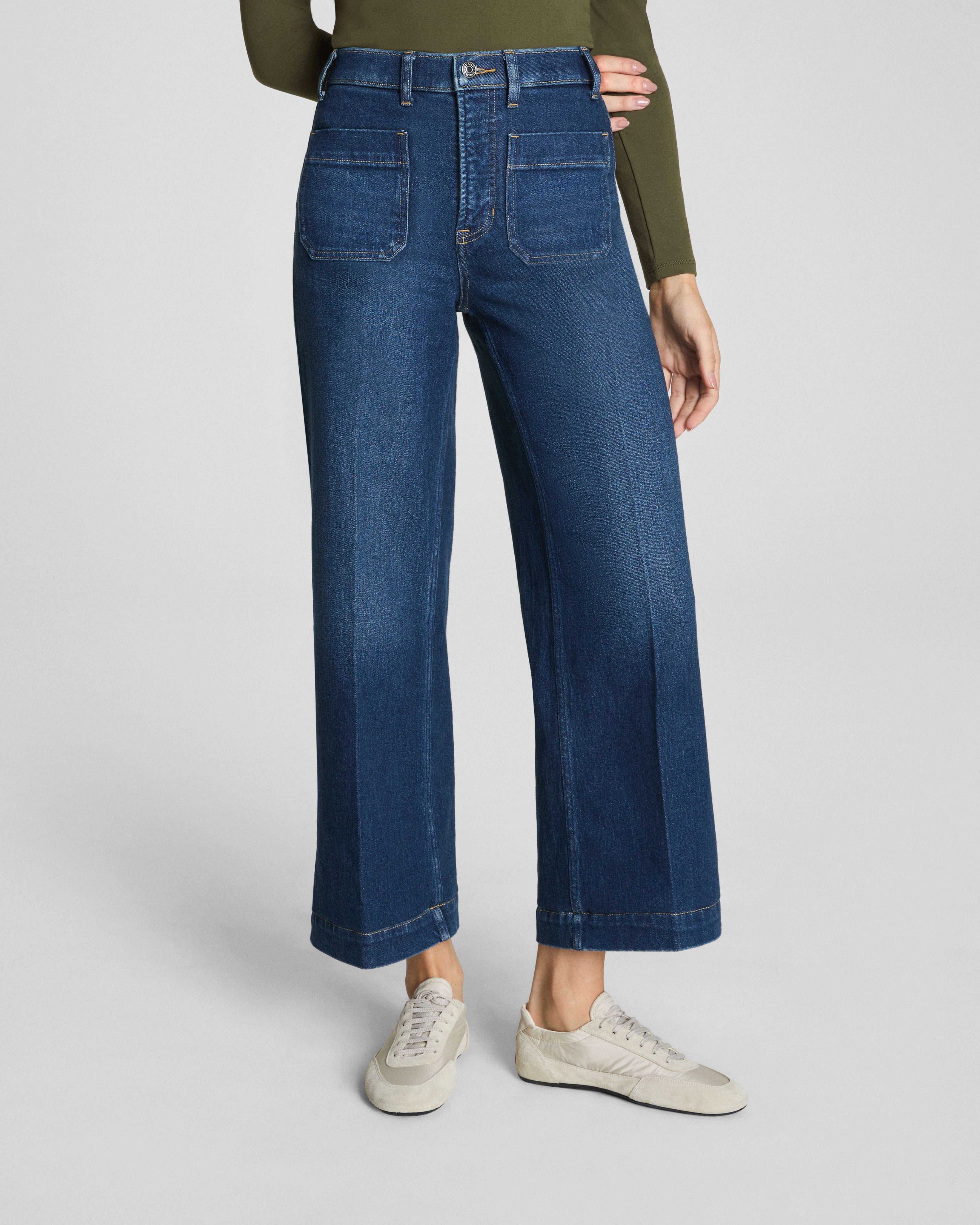 SPANXshape™ Authentic 360 Cropped Wide Leg Jeans with Patch Pockets  Adriatic Blue