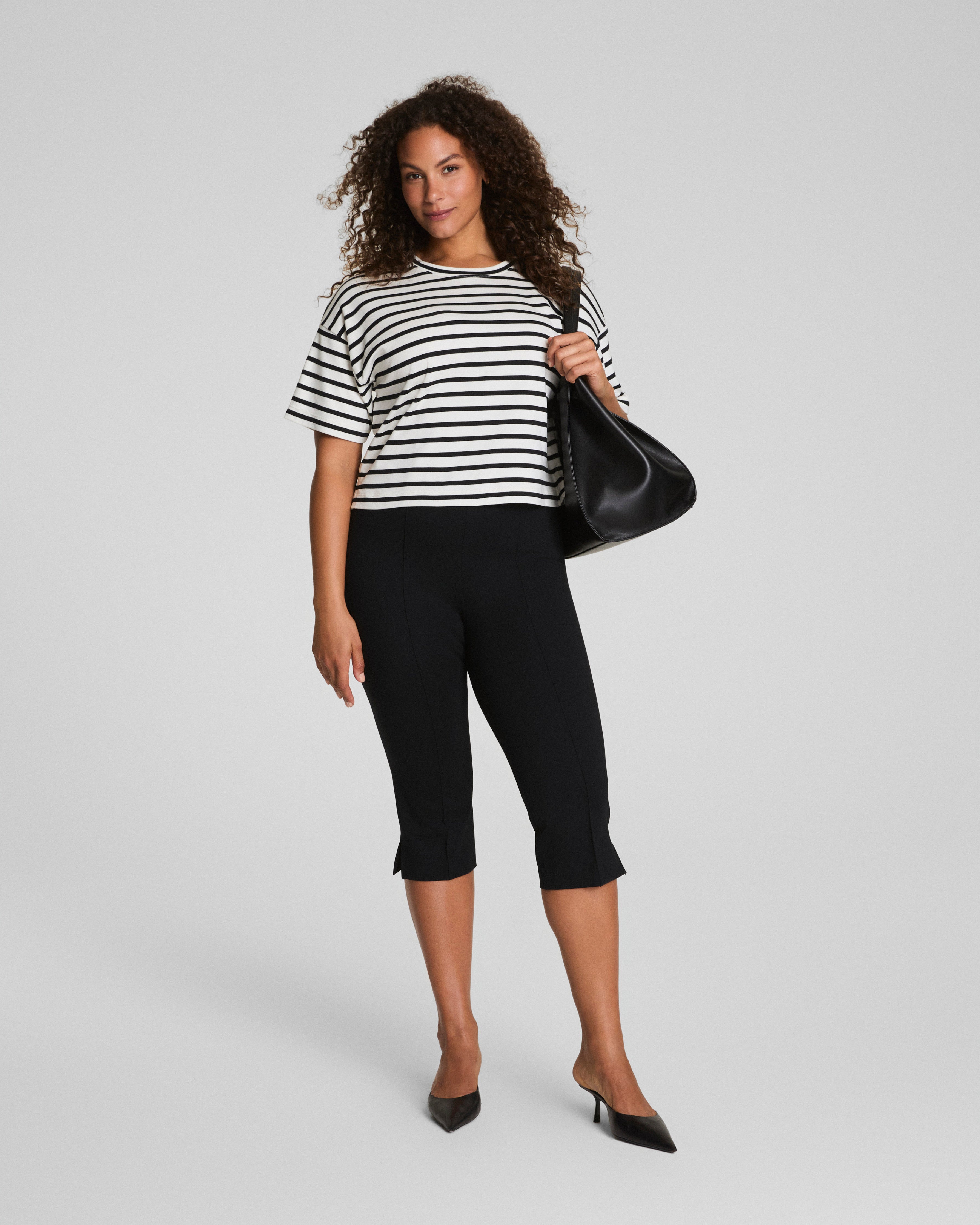 SPANX® Cotton Cropped Tee  Ivory/Classic Black