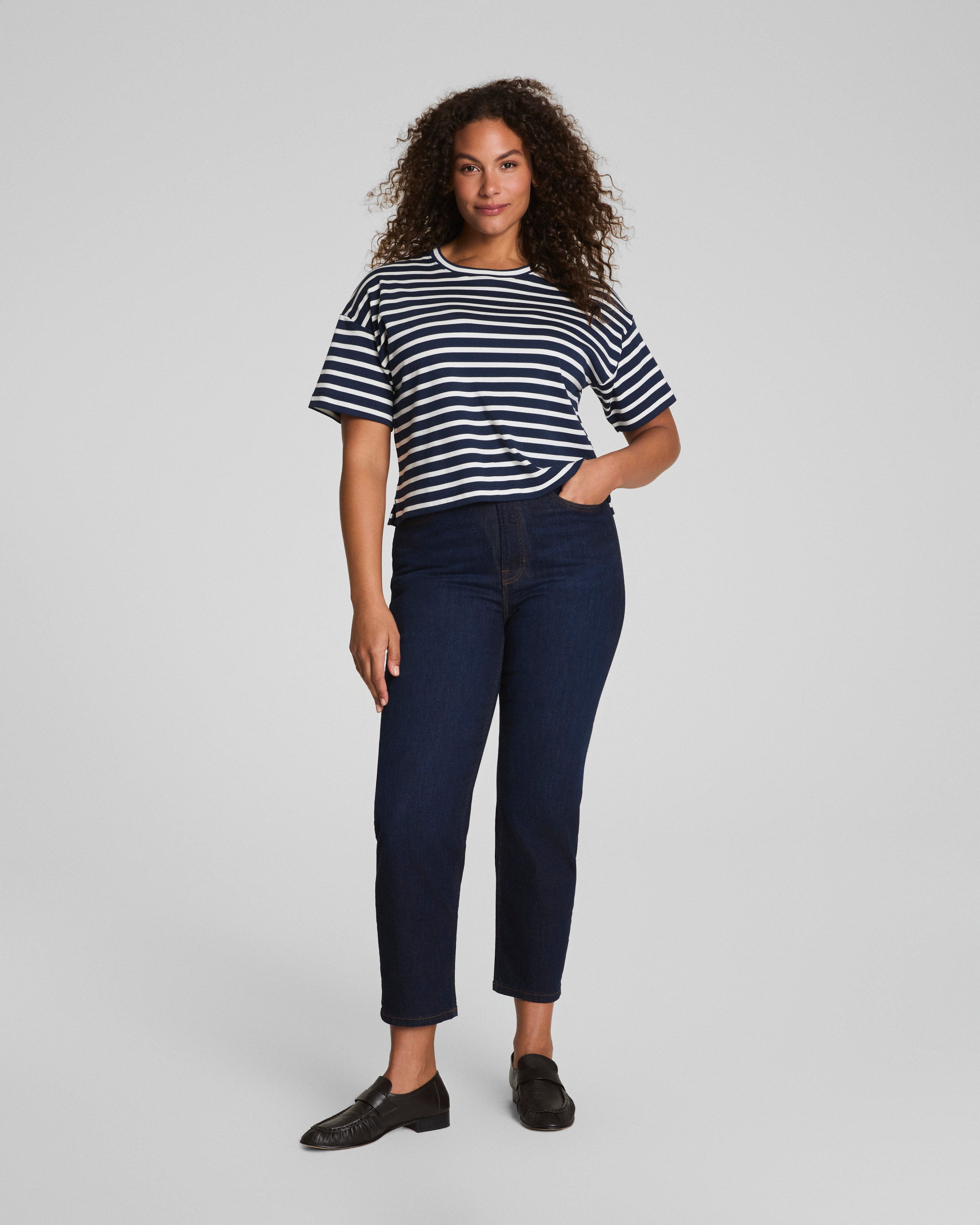 SPANX® Cotton Cropped Tee  Ivory/Timeless Navy