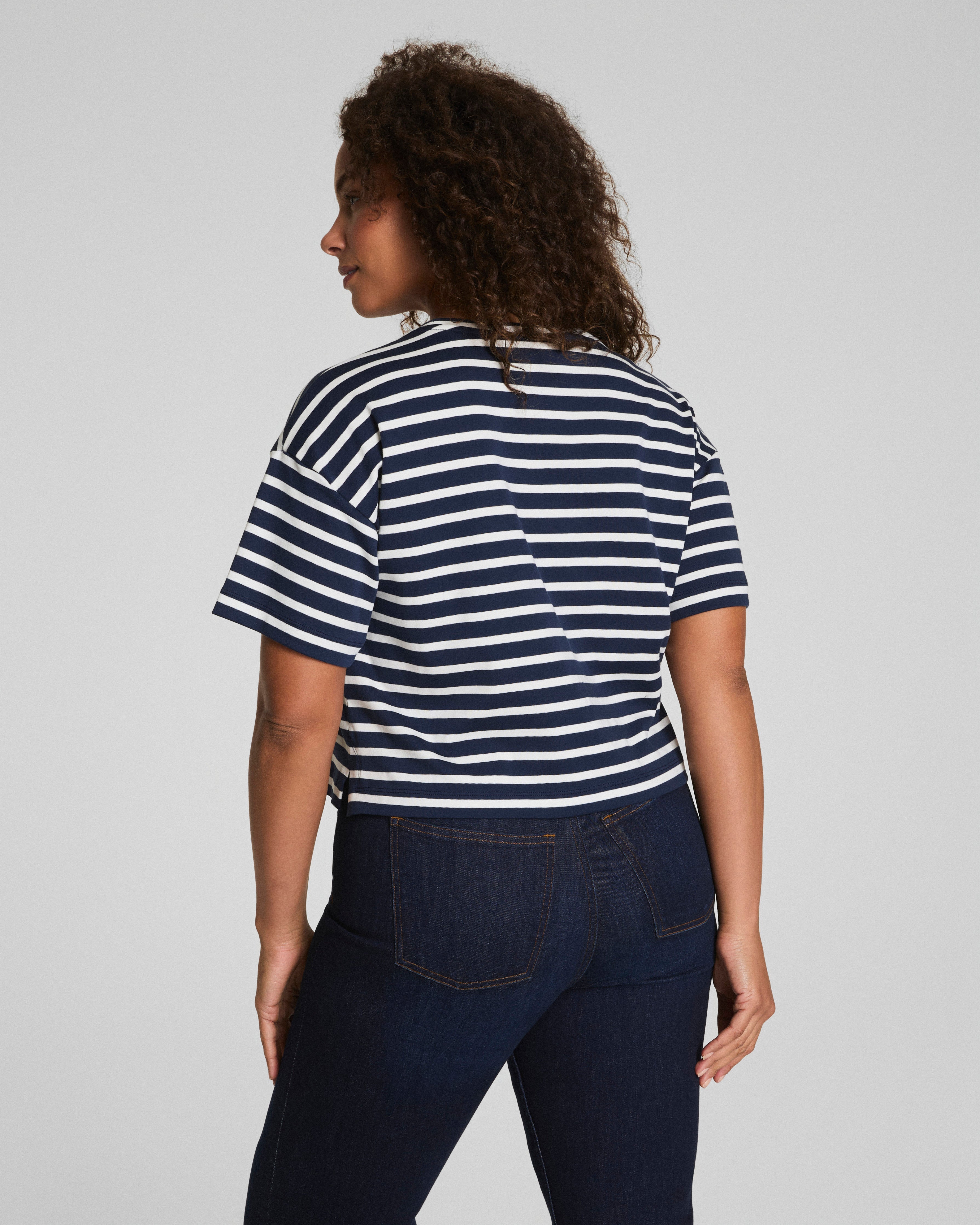 SPANX® Cotton Cropped Tee  Ivory/Timeless Navy