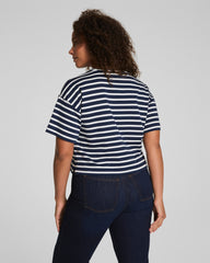 SPANX® Cotton Cropped Tee  Ivory/Timeless Navy