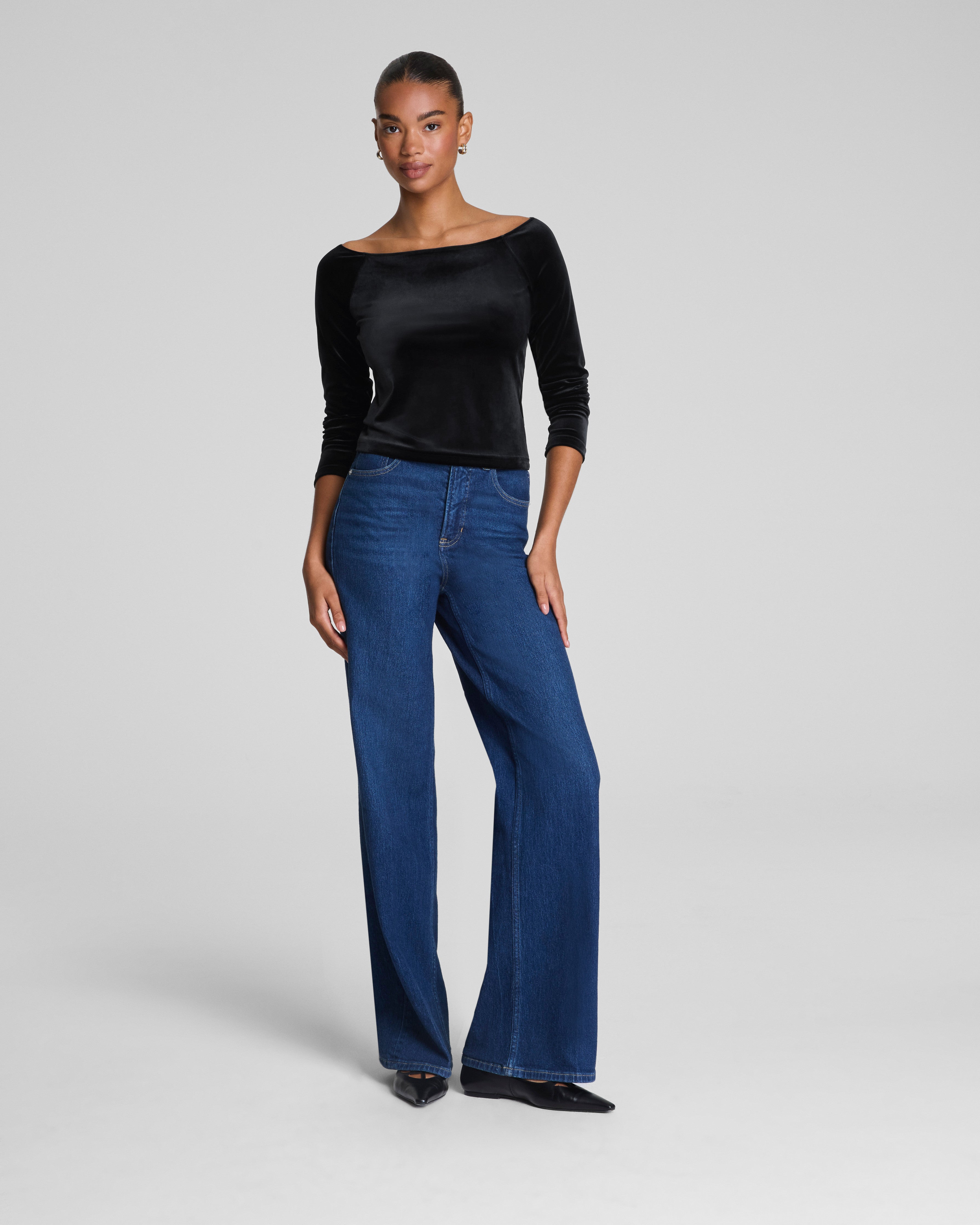 SPANX® Velvet Ballet Neck Long Sleeve Top  Classic Black