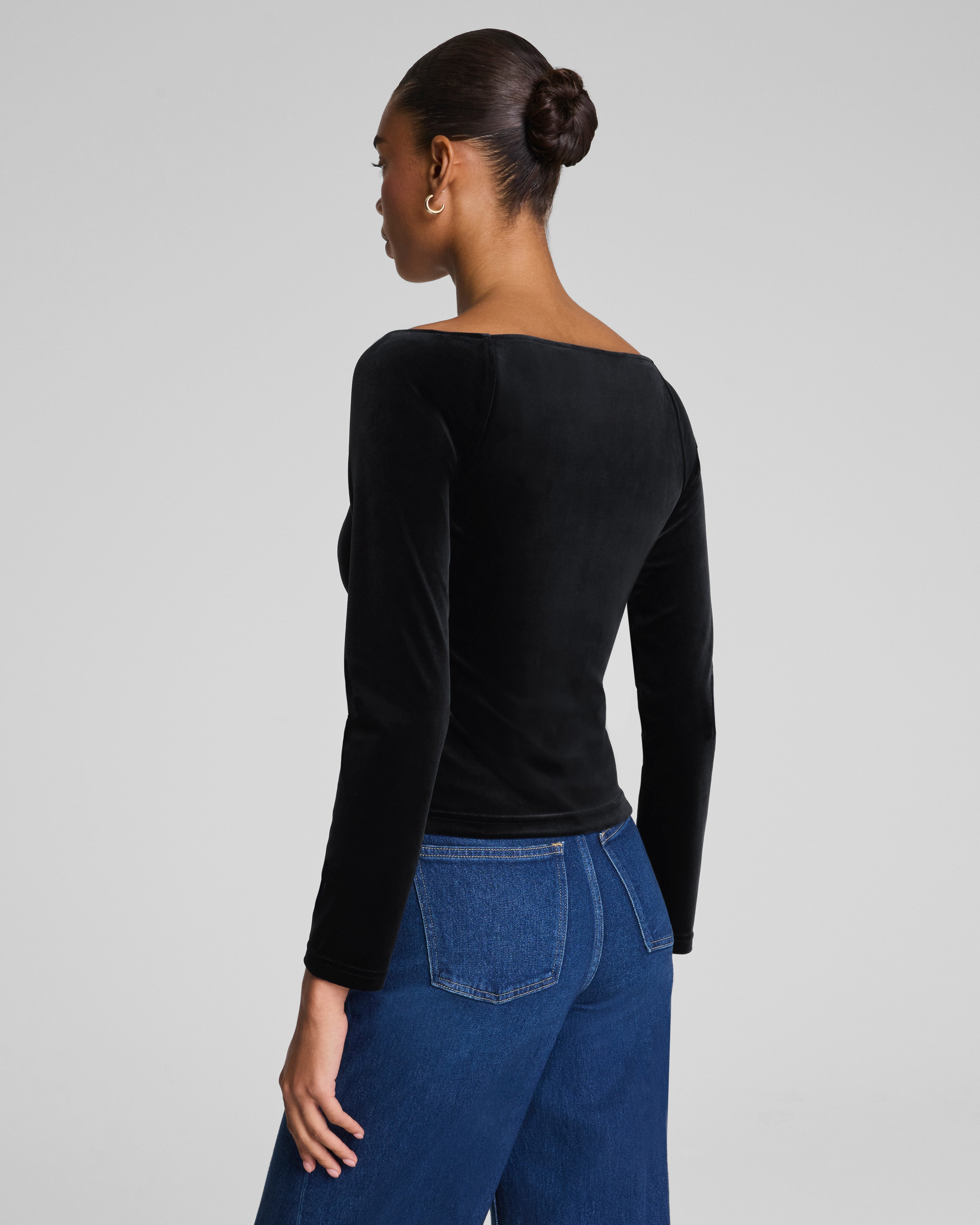 SPANX® Velvet Ballet Neck Long Sleeve Top  Classic Black