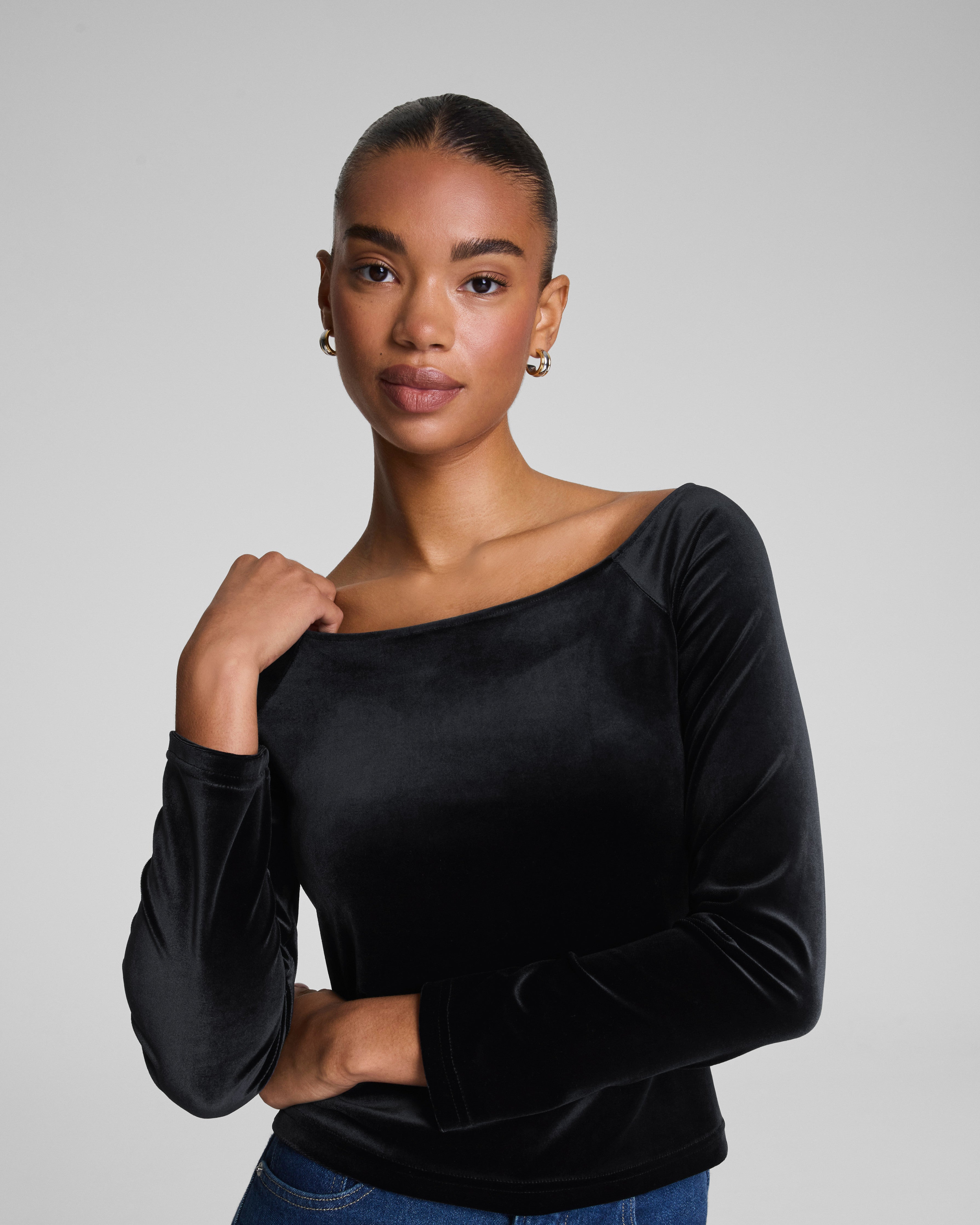 SPANX® Velvet Ballet Neck Long Sleeve Top  Classic Black