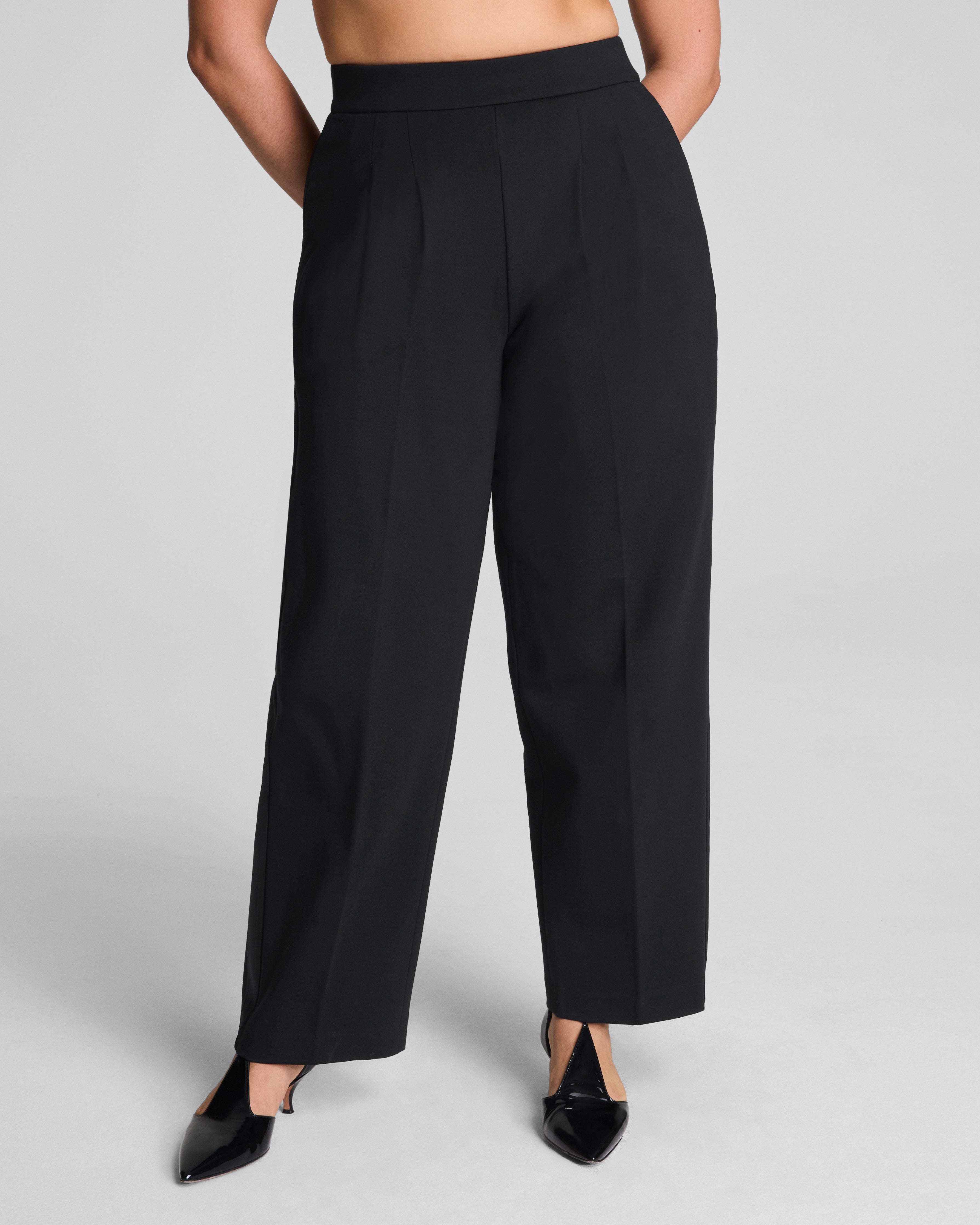 SPANX® Ponte Pleated Barrel Leg Trouser with Tuxedo Stripe  Classic Black