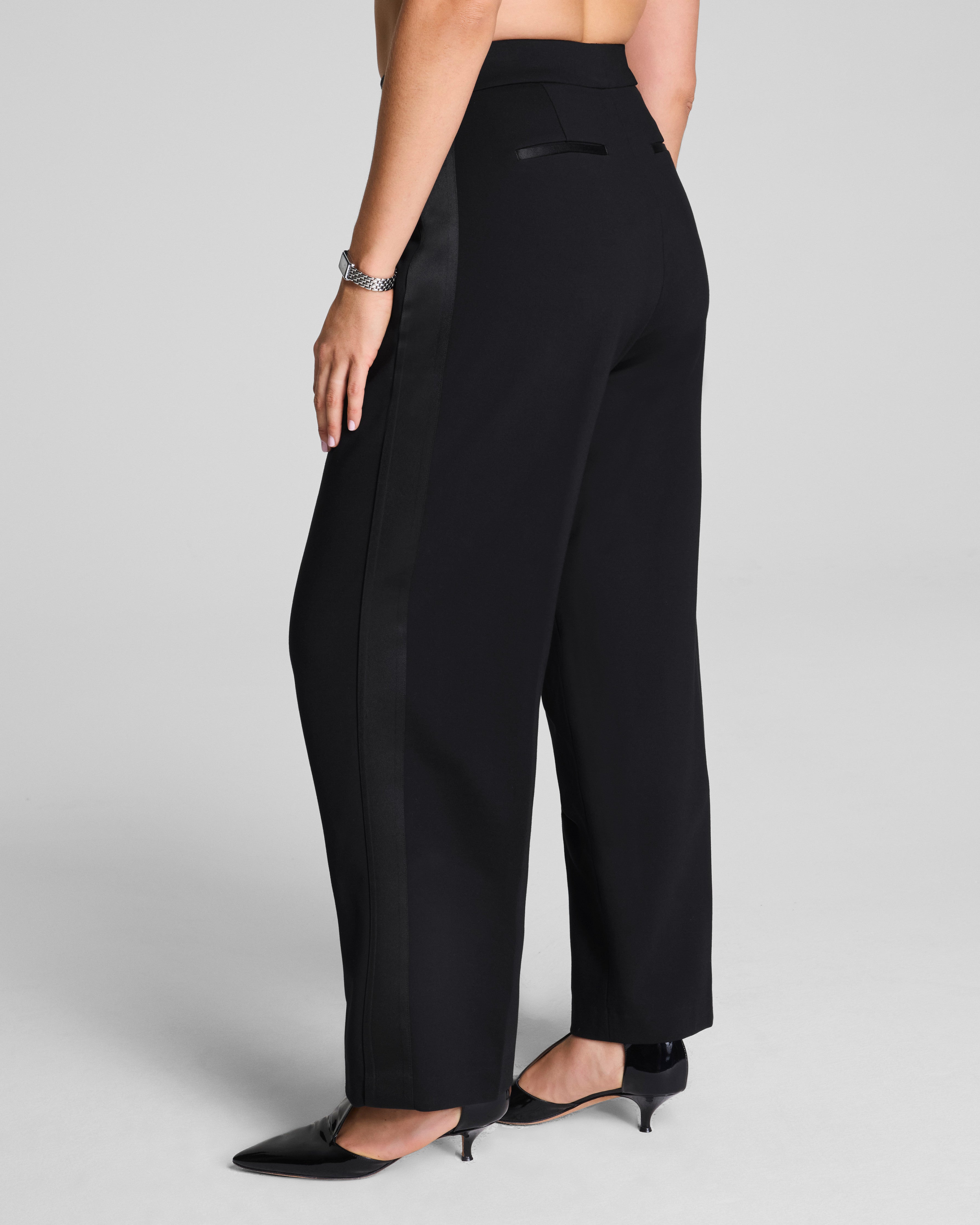 SPANX® Ponte Pleated Barrel Leg Trouser with Tuxedo Stripe  Classic Black