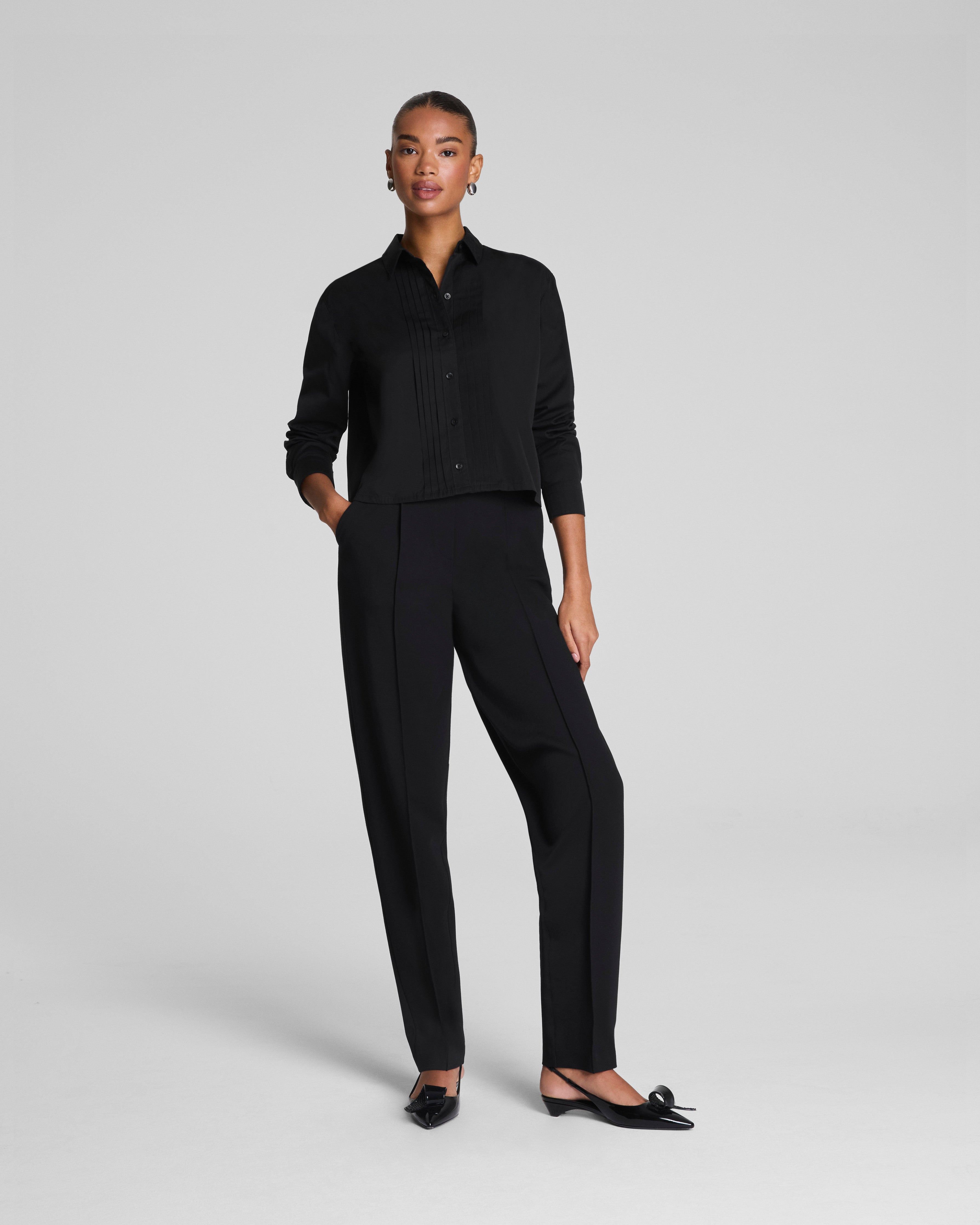 SPANX® Poplin Cropped Button-Up Shirt  Classic Black
