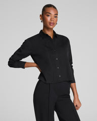SPANX® Poplin Cropped Button-Up Shirt  Classic Black