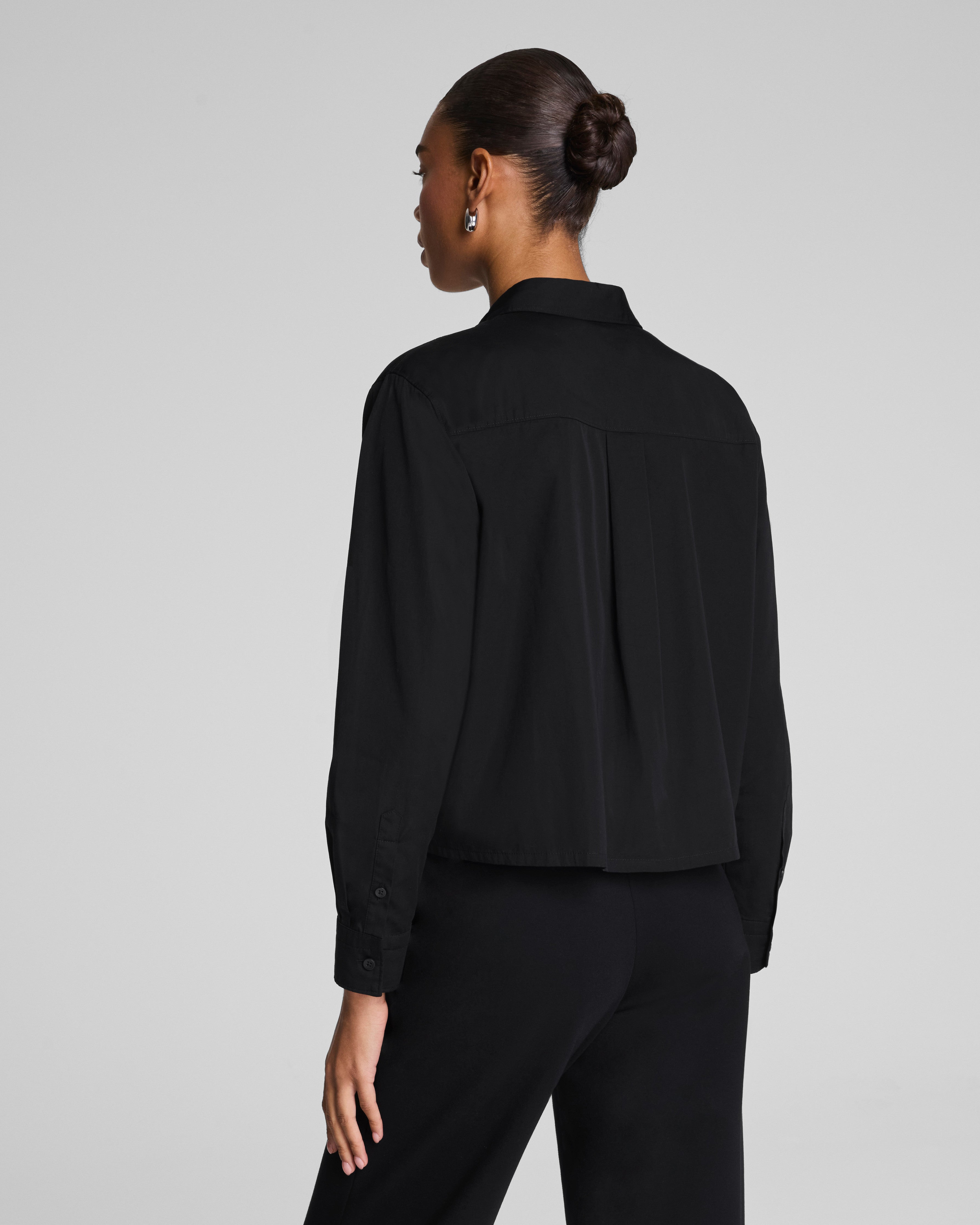 SPANX® Poplin Cropped Button-Up Shirt  Classic Black