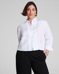 SPANX® Poplin Cropped Button-Up Shirt  Classic White
