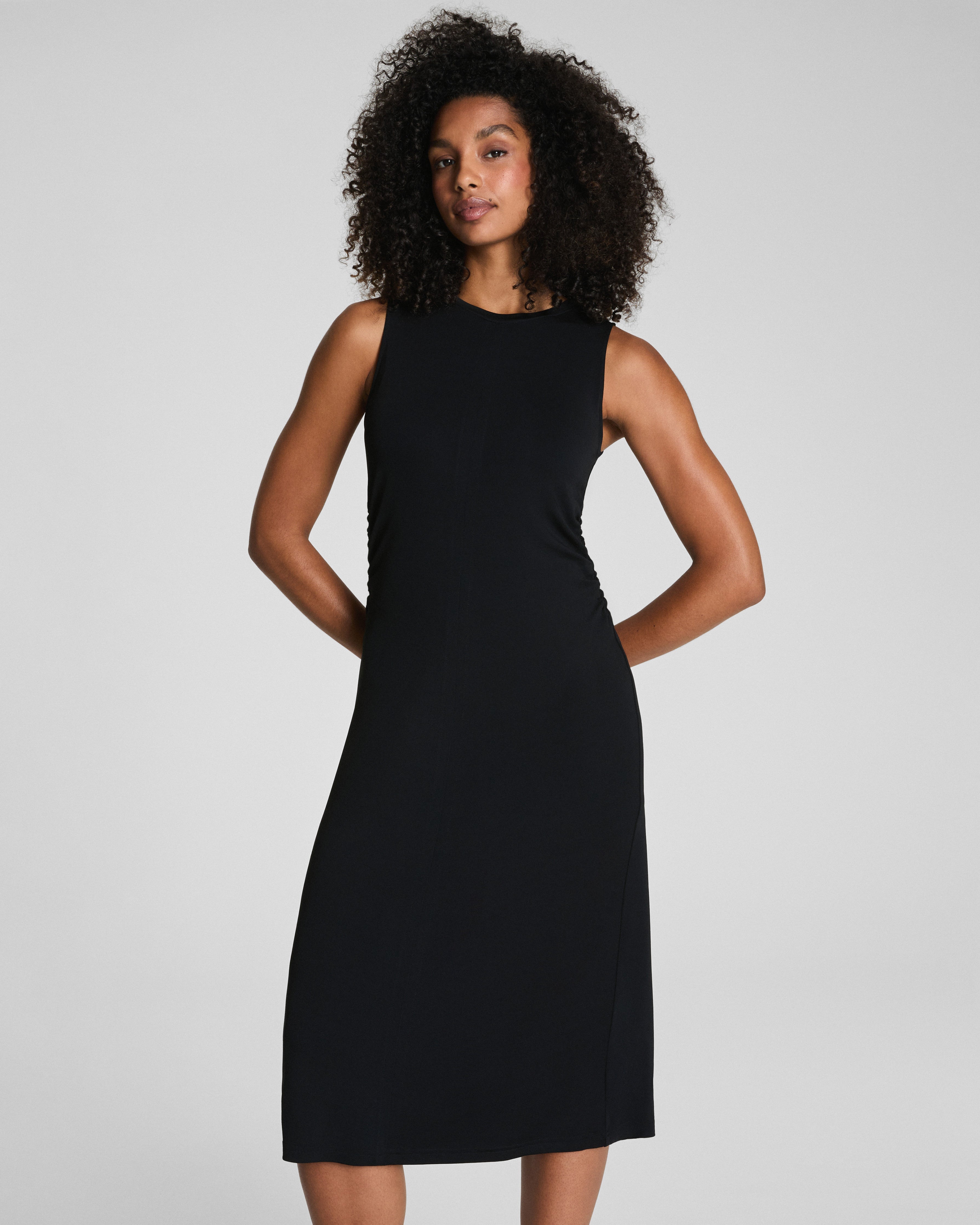 SPANX® Sleek Jersey Crewneck Ruched Midi Dress  Classic Black