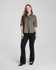 SPANX® Poplin Oversized Button-Up Shirt  Dark Pine Multi Stripe