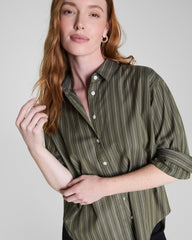 SPANX® Poplin Oversized Button-Up Shirt  Dark Pine Multi Stripe