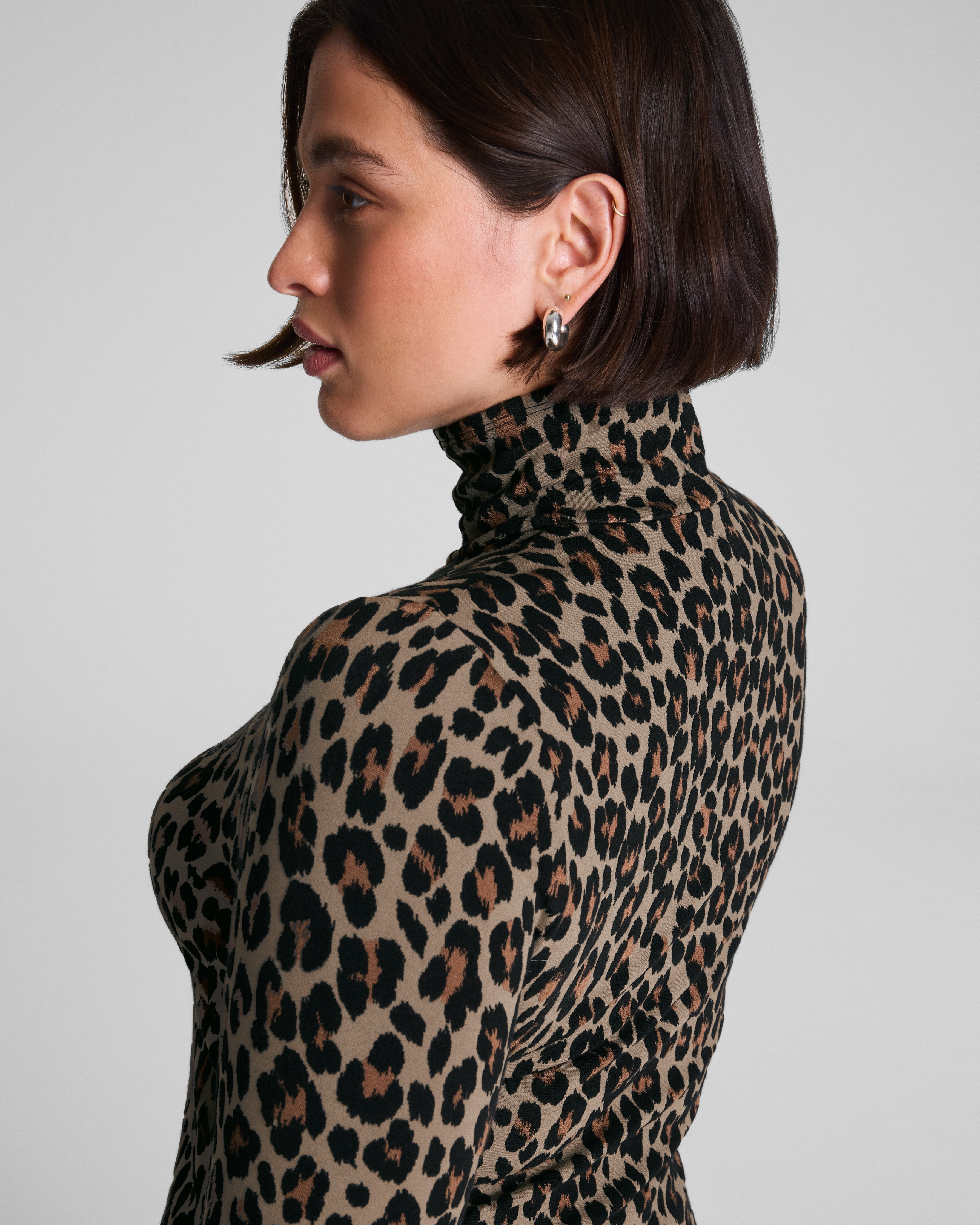 SPANX® Ponte Jacquard Turtleneck  Light Leopard Print