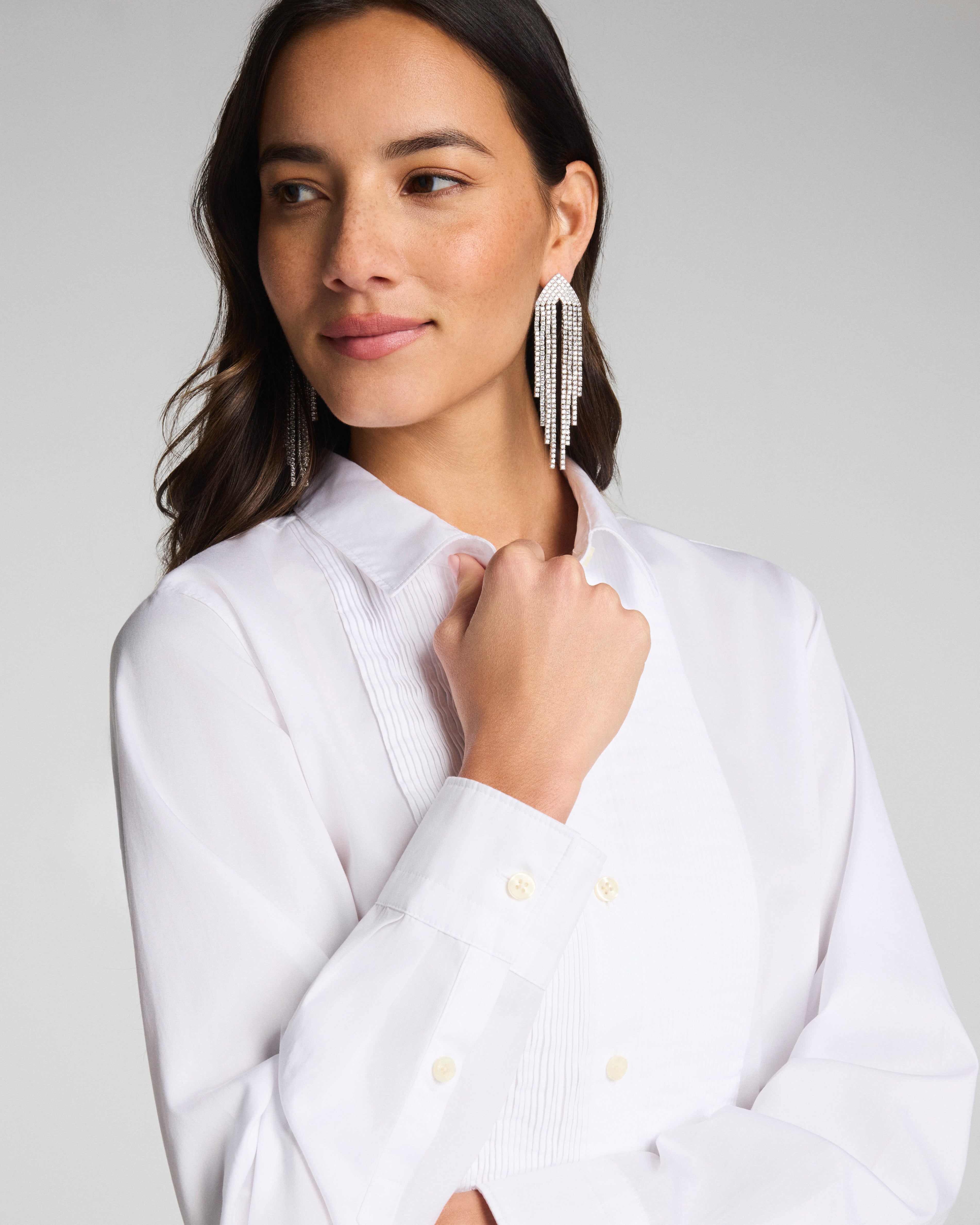 SPANX® Poplin Mini Pintuck Button-Up Shirt  Classic White