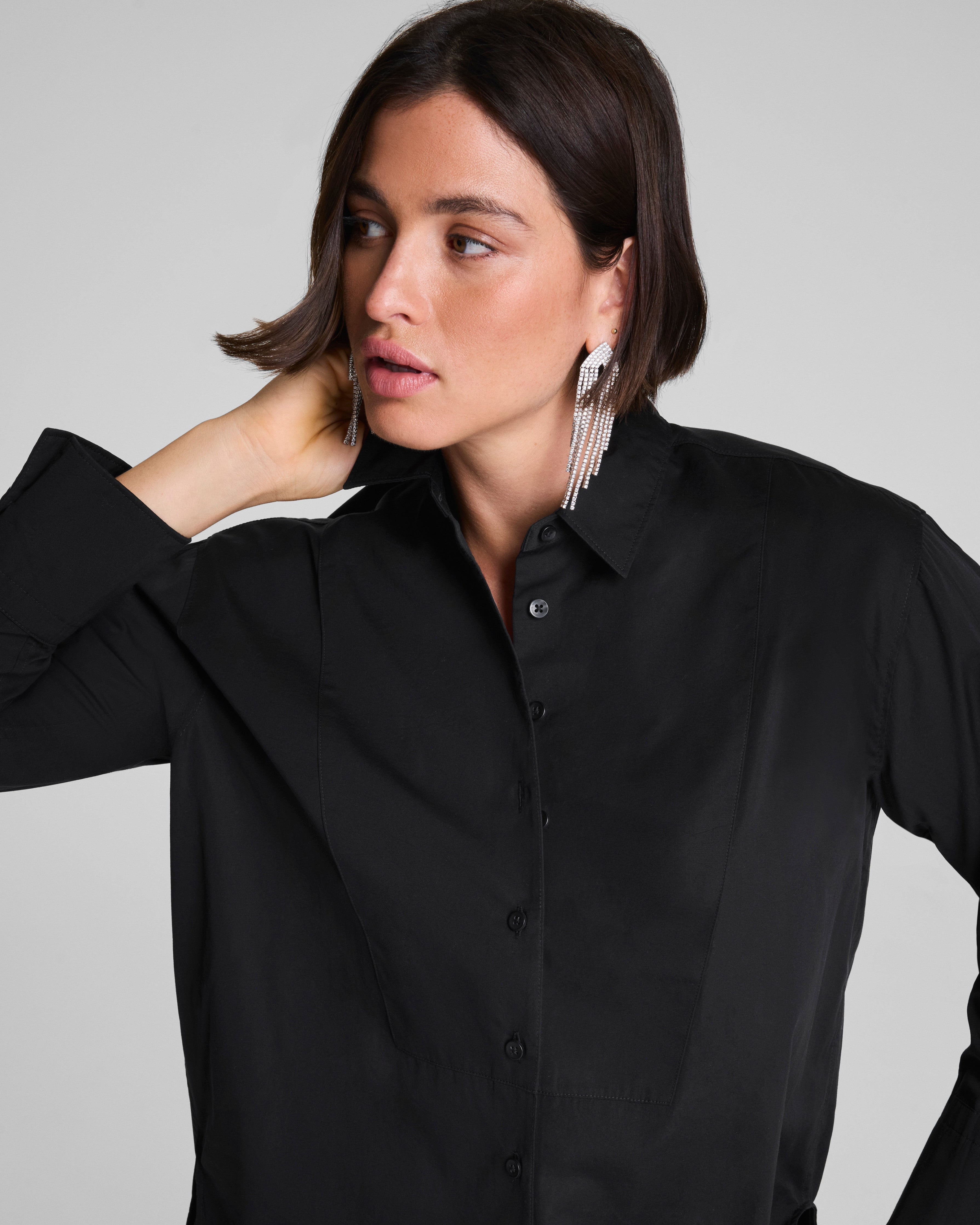 SPANX® Poplin Tuxedo Button-Up Shirt  Classic Black