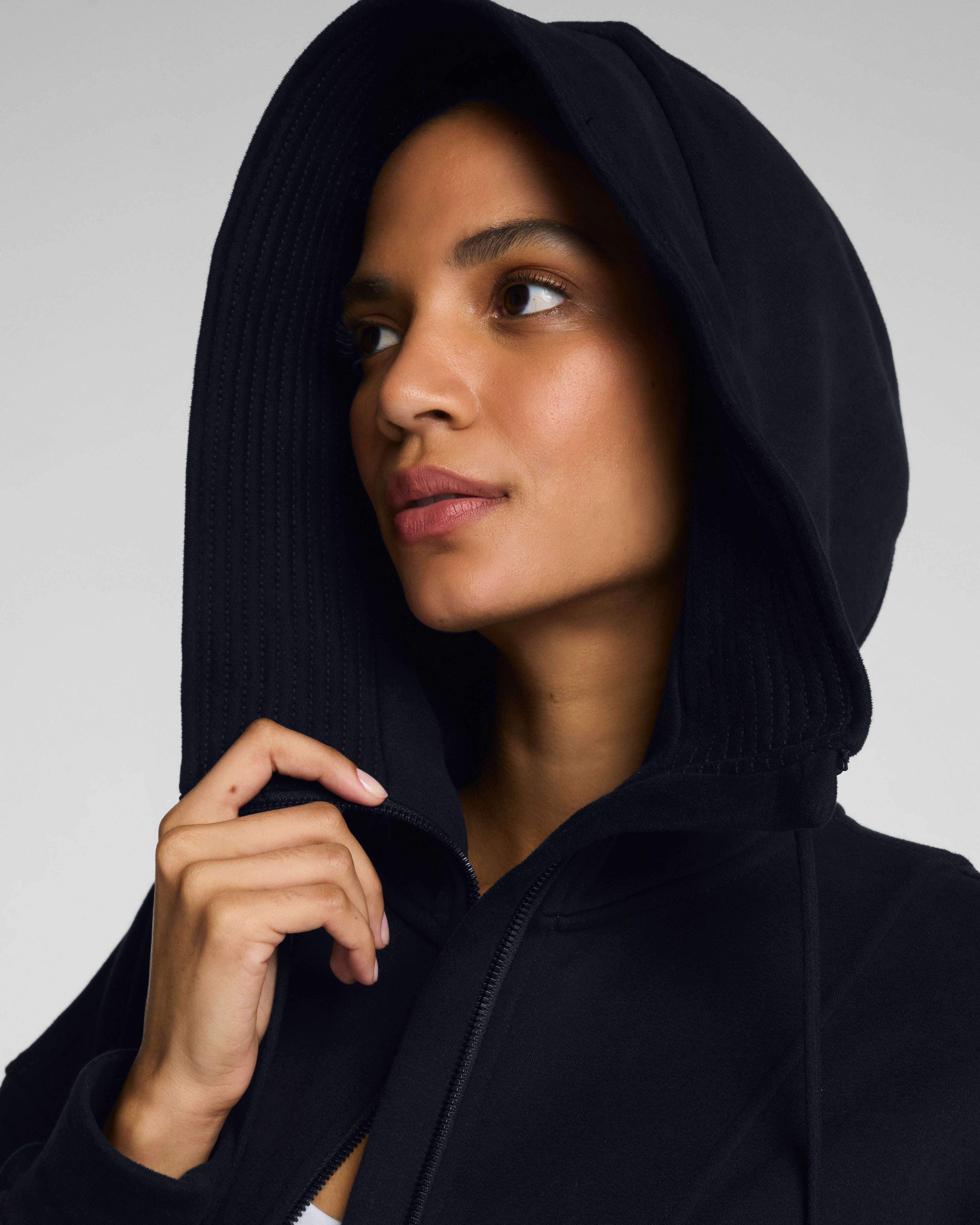 SPANX® BoostUp Cotton Fleece Full Zip Hoodie  Very Black