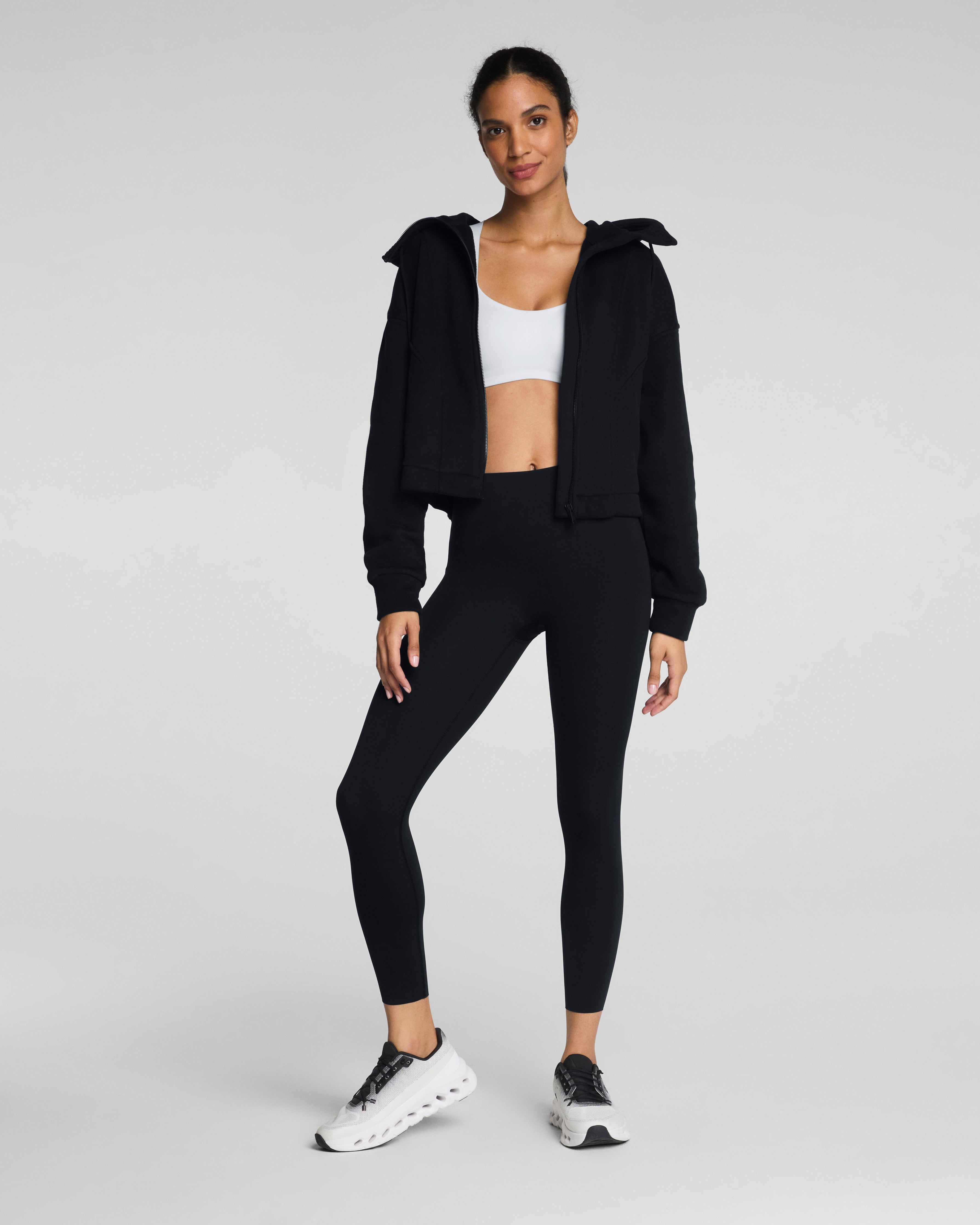 SPANX® BoostUp Cotton Fleece Full Zip Hoodie  Very Black
