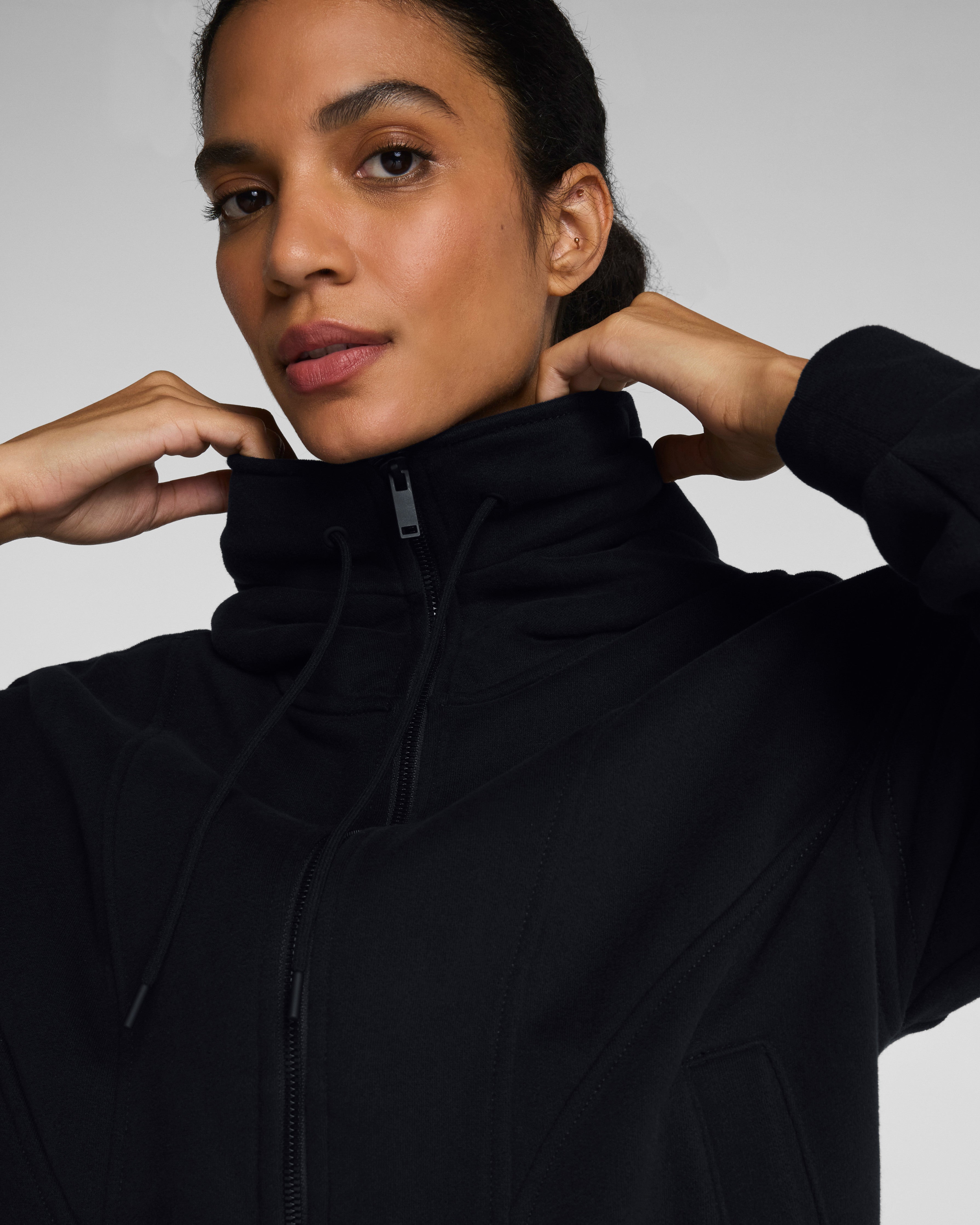SPANX® BoostUp Cotton Fleece Full Zip Hoodie  Very Black