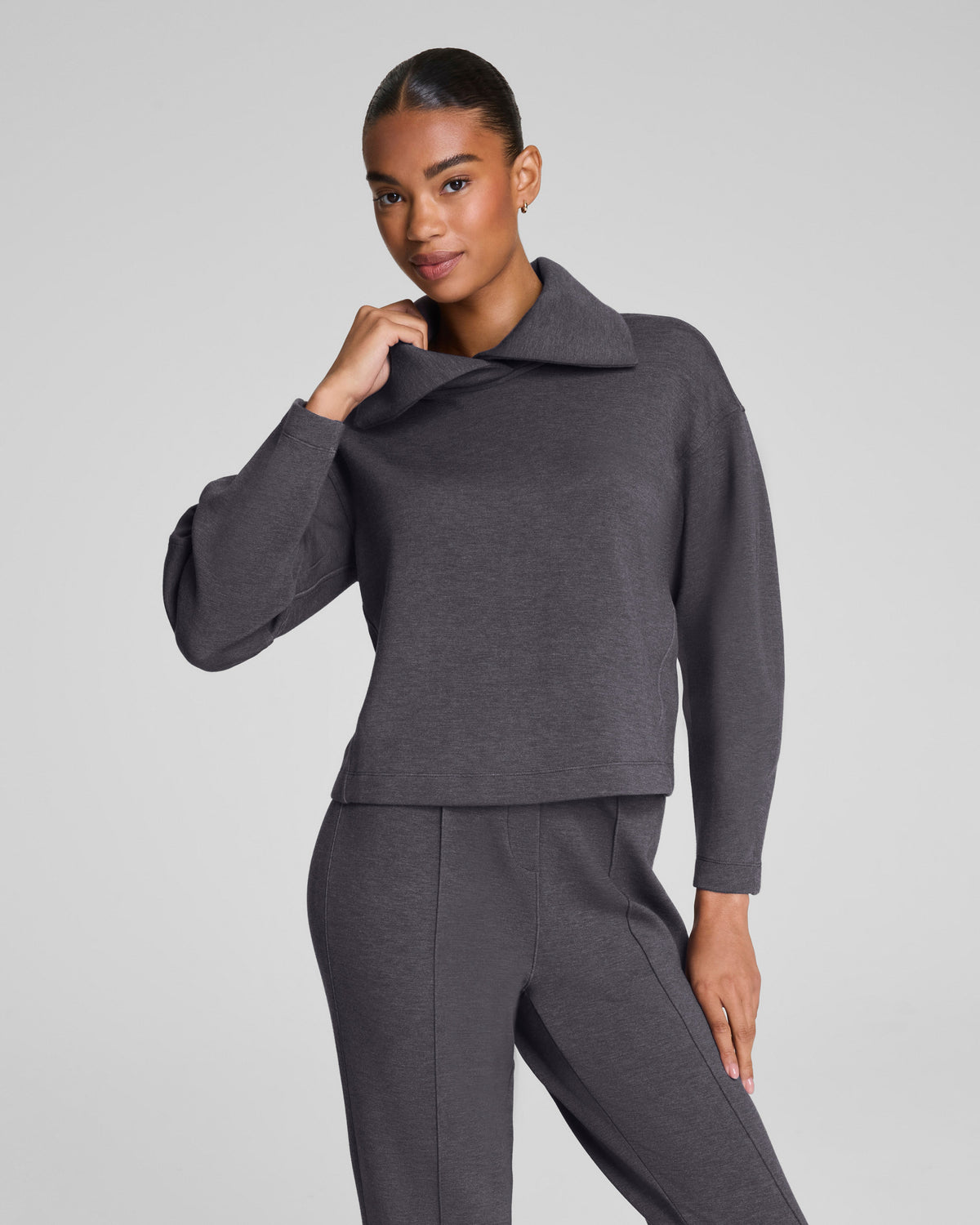 SPANX AirEssentials® Brushed Collared Long Sleeve Top  Heather Storm