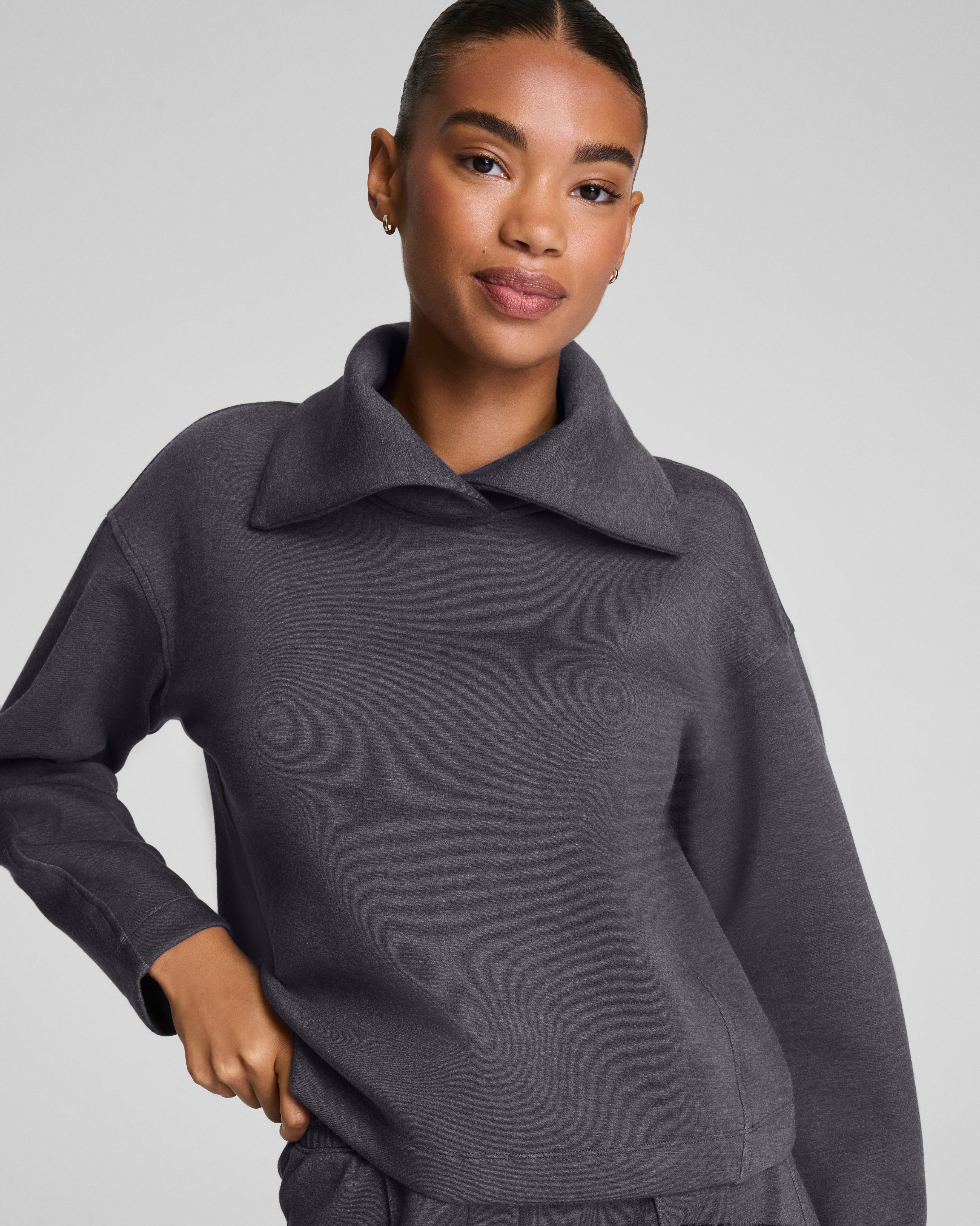 SPANX AirEssentials® Brushed Collared Long Sleeve Top  Heather Storm