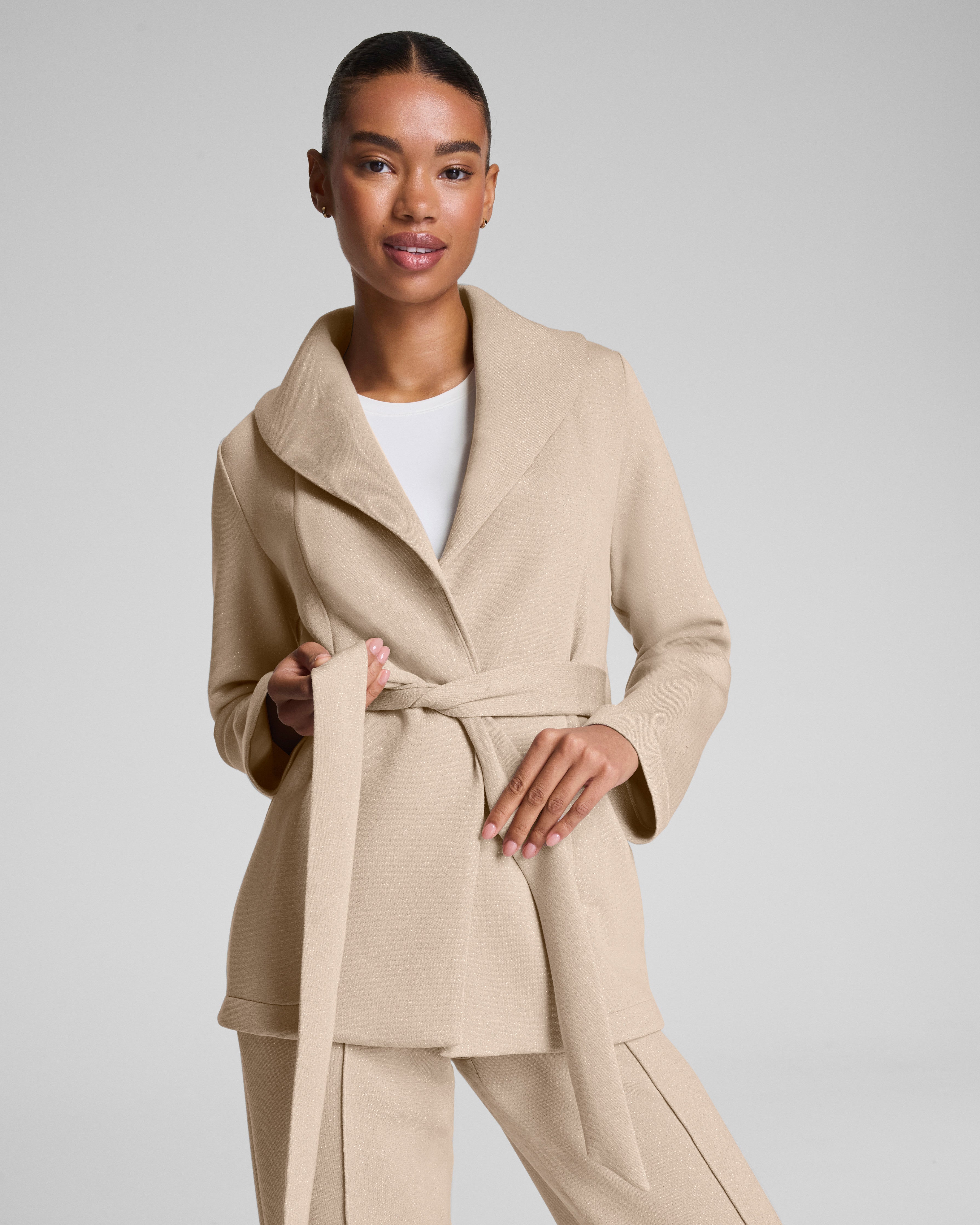 SPANX AirEssentials® Luxe Wrap Cardigan with Shimmer  Bone / Silver Shimmer