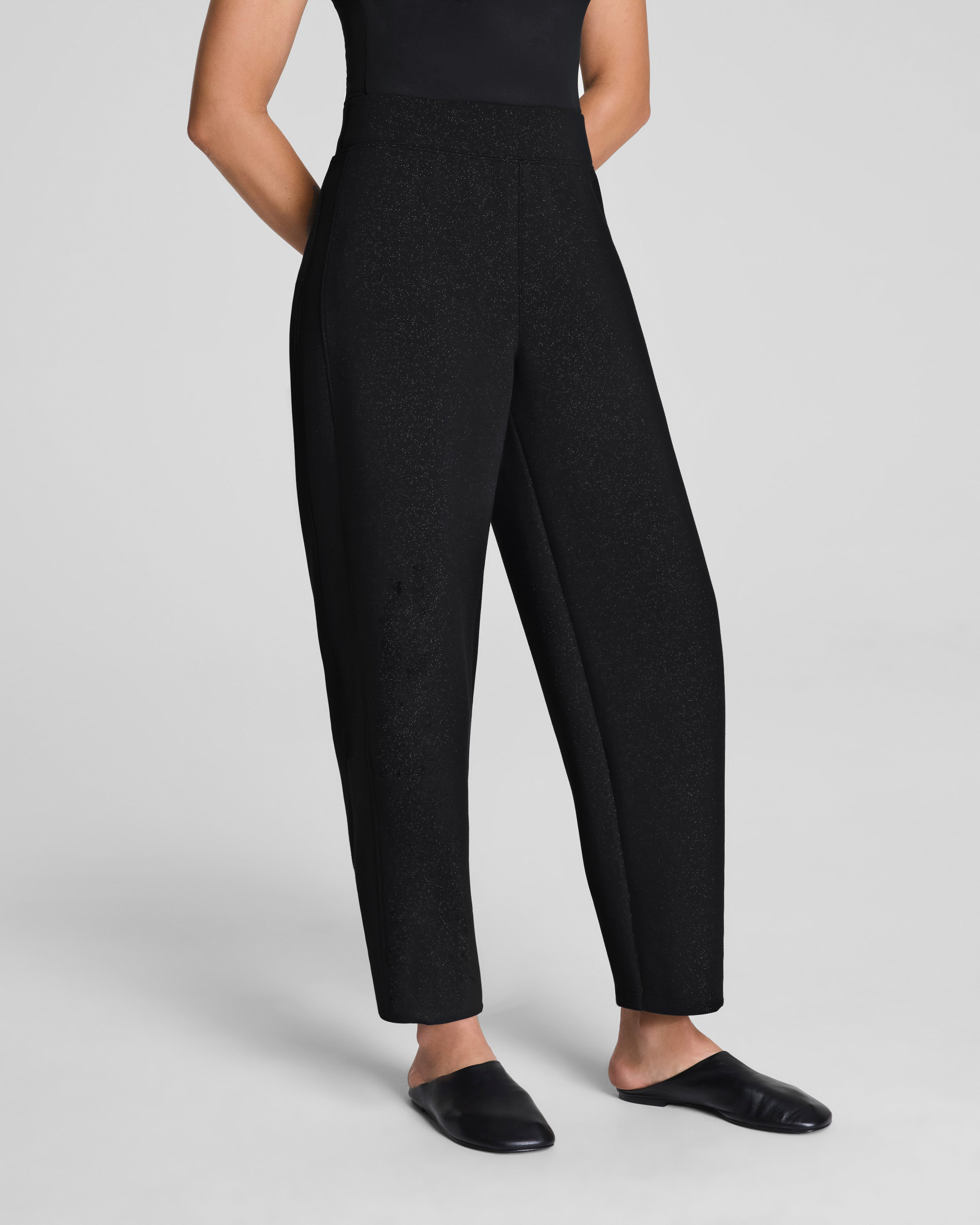 SPANX AirEssentials® Luxe Barrel Leg Pant with Shimmer  Very Black / Silver Shimmer