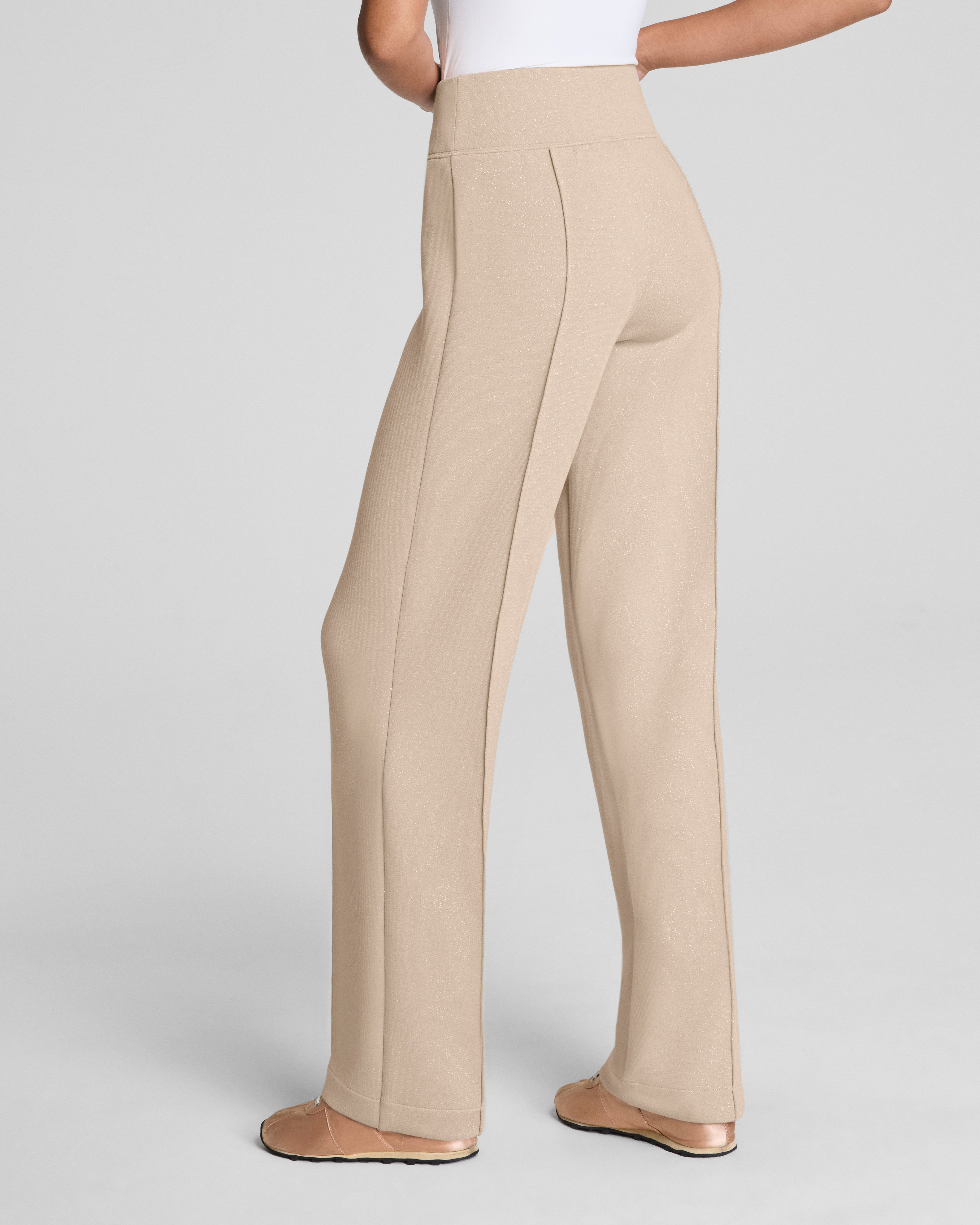 SPANX AirEssentials® Luxe Straight Leg Pant with Shimmer  Bone / Silver Shimmer