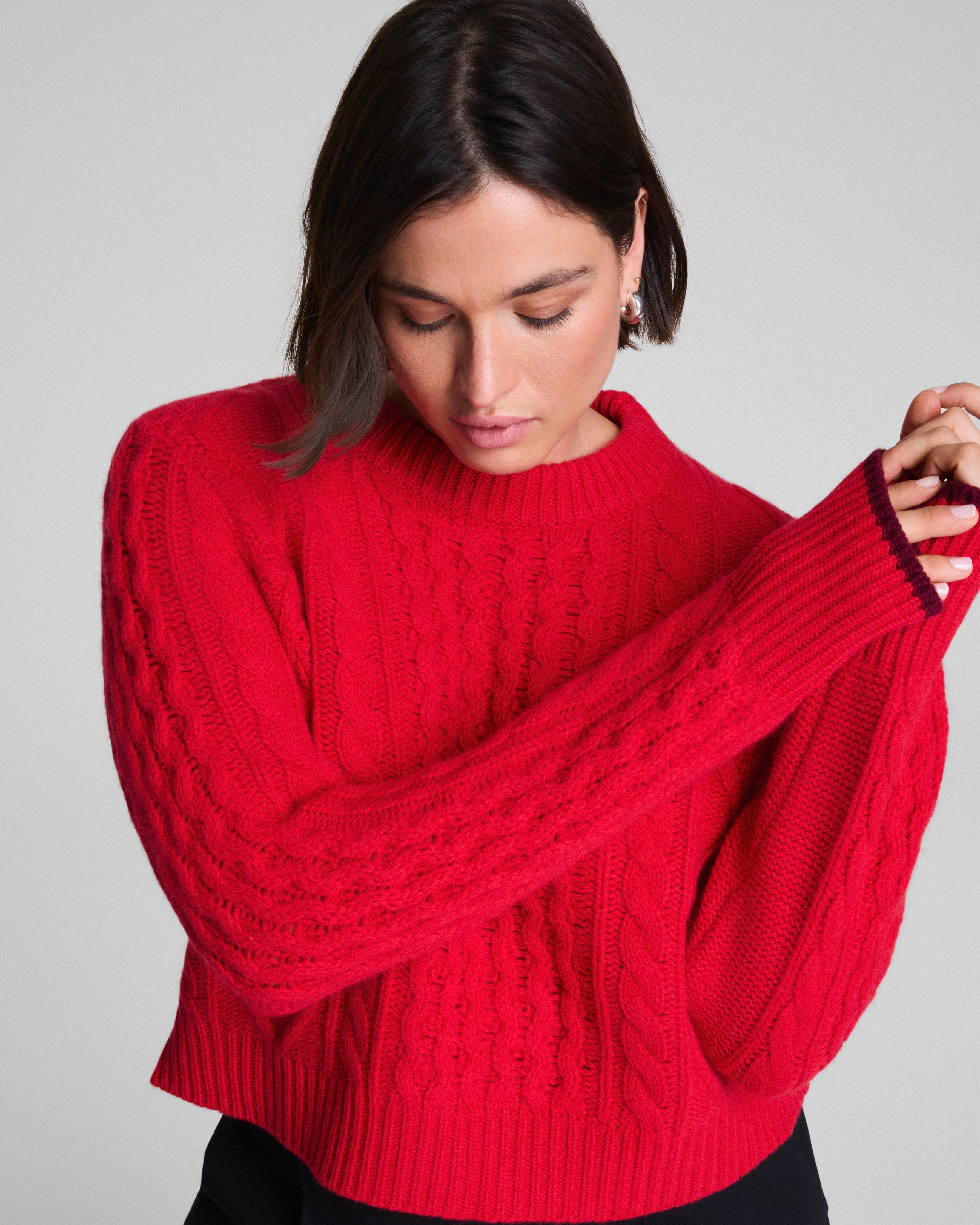 La Ligne Cropped Cable Marin Sweater  SPANX® Red