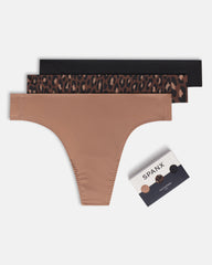 SPANXsmooth™ Fit-To-You Thong 3-Pack Box  Cafe Au Lait/Iconic Leopard/Very Black