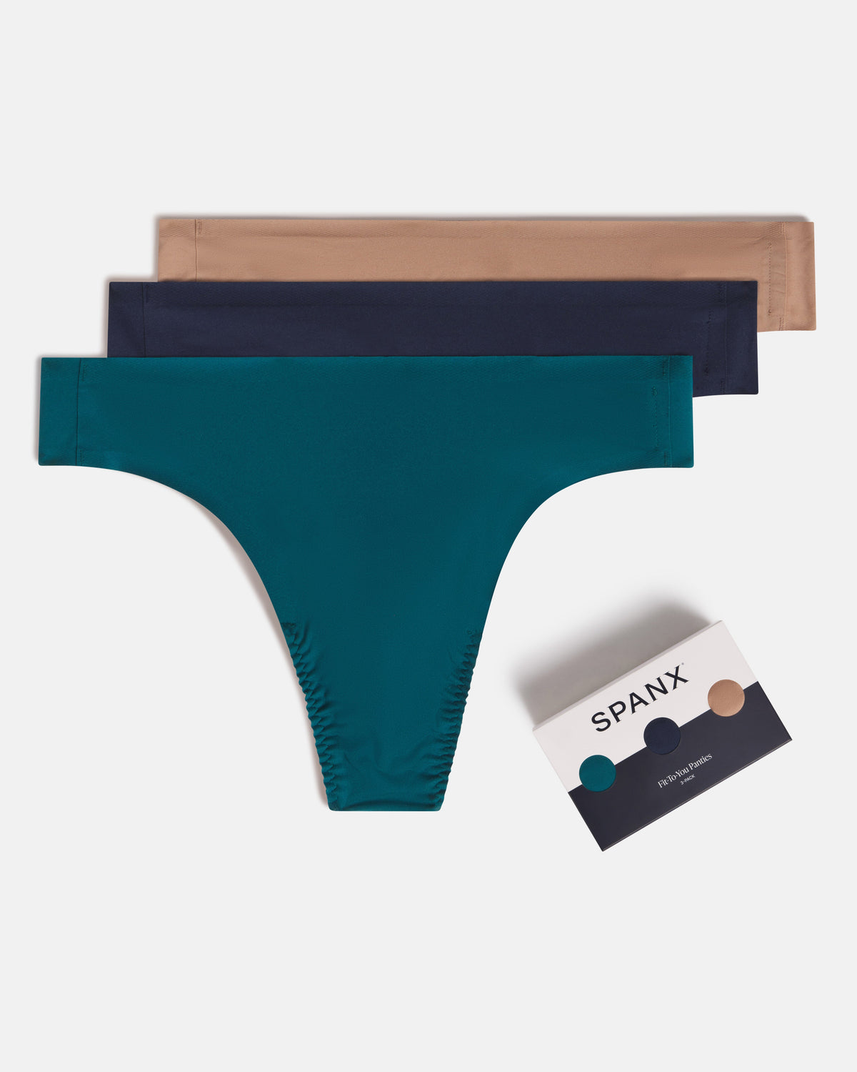 SPANXsmooth™ Fit-To-You Thong 3-Pack Box  Emerald Bay/Timeless Navy/Cafe Au Lait