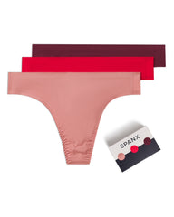 SPANXsmooth™ Fit-To-You Thong 3-Pack Box  Rose Quartz/Spanx Red/Blackberry