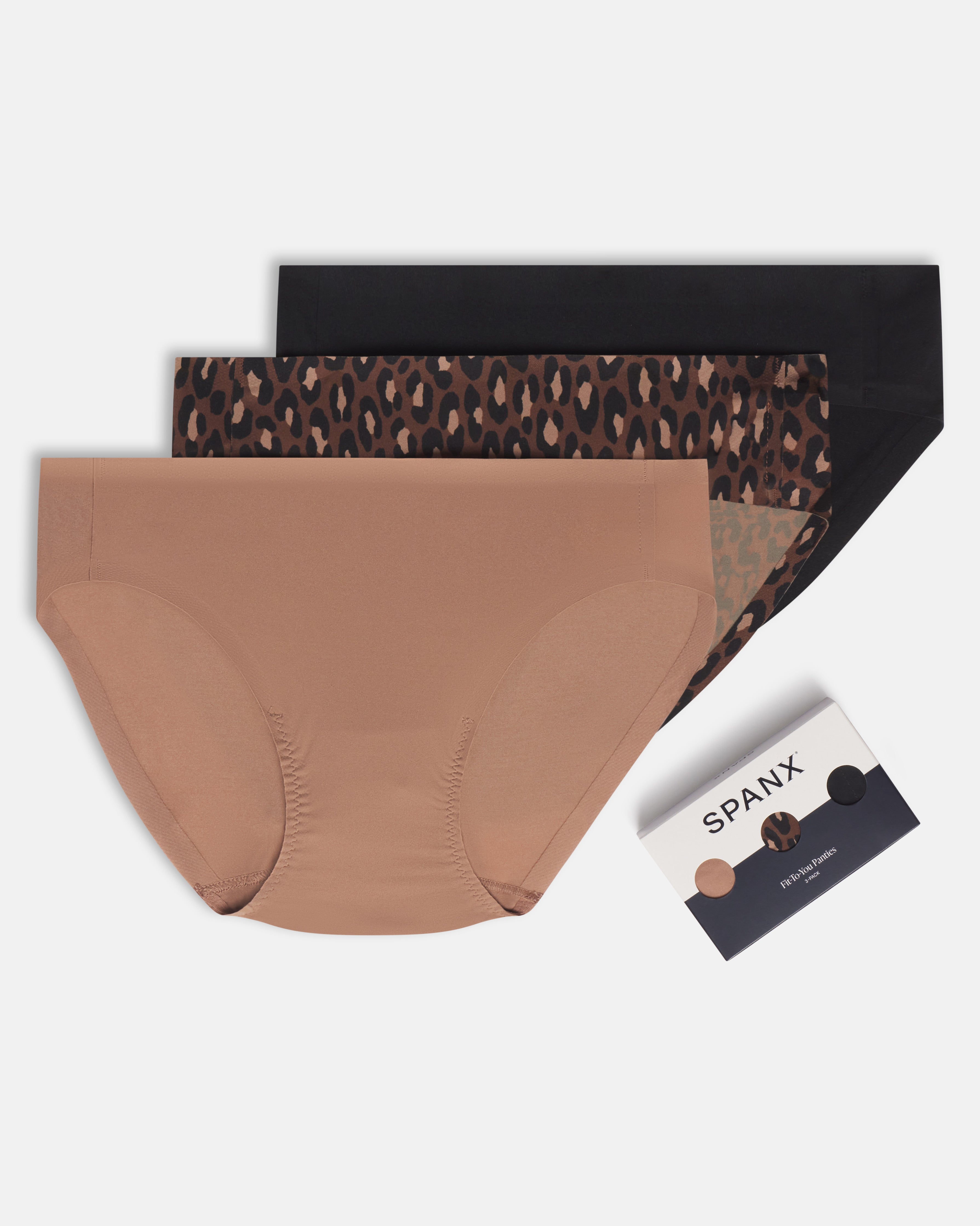 SPANXsmooth™ Fit-To-You Bikini 3-Pack Box  Cafe Au Lait/Iconic Leopard/Very Black