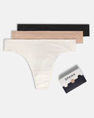 SPANXsmooth™ Fit-To-You Supima® Cotton Thong 3-Pack  Powder/Toasted Oatmeal/Very Black