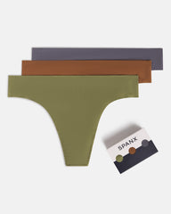 SPANXsmooth™ Fit-To-You Supima® Cotton Thong 3-Pack Box  Olive Leaf/Walnut/Earth Stone