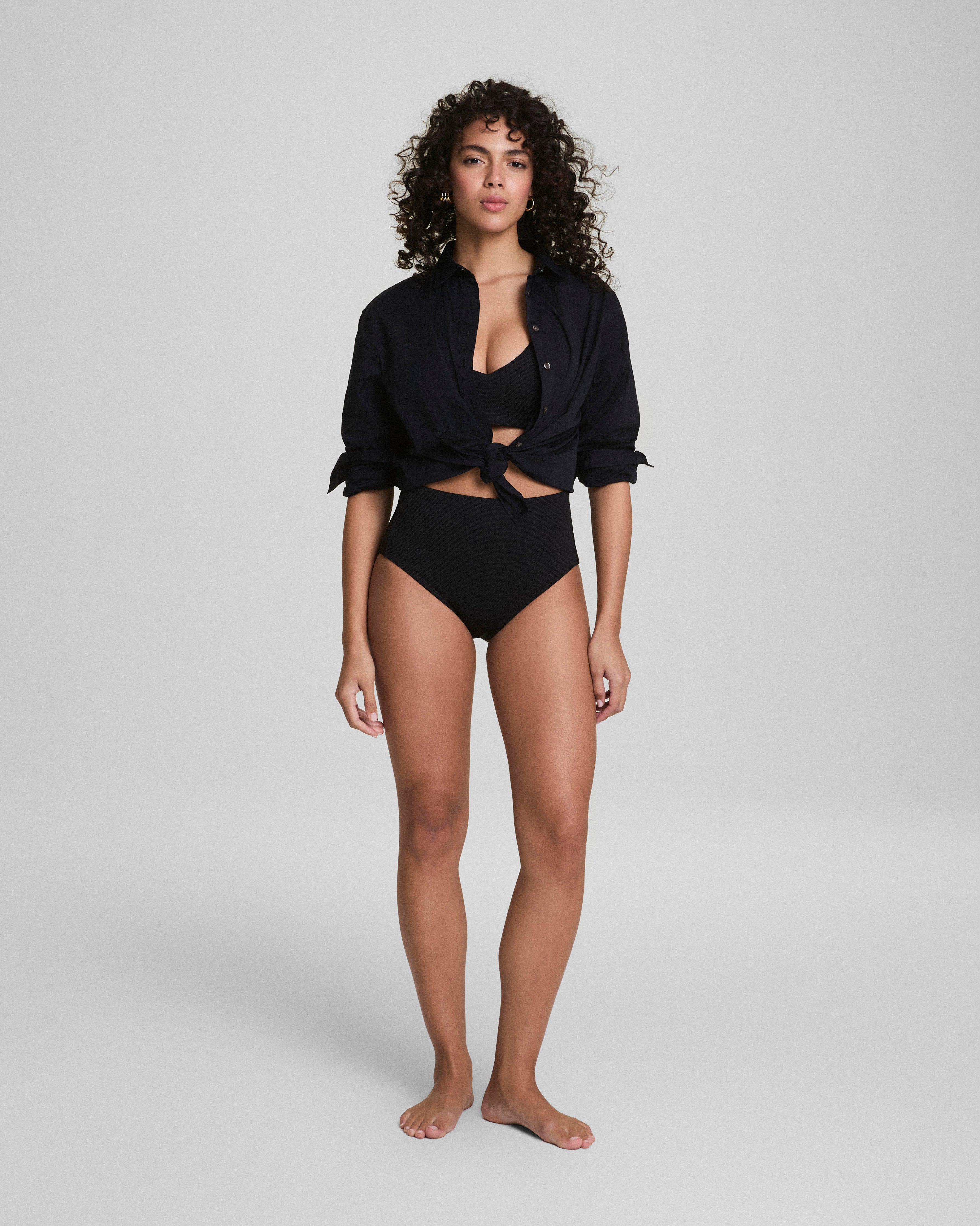 SPANXshape™ Swim Pique Hi-Rise Cheeky Bottom  Very Black