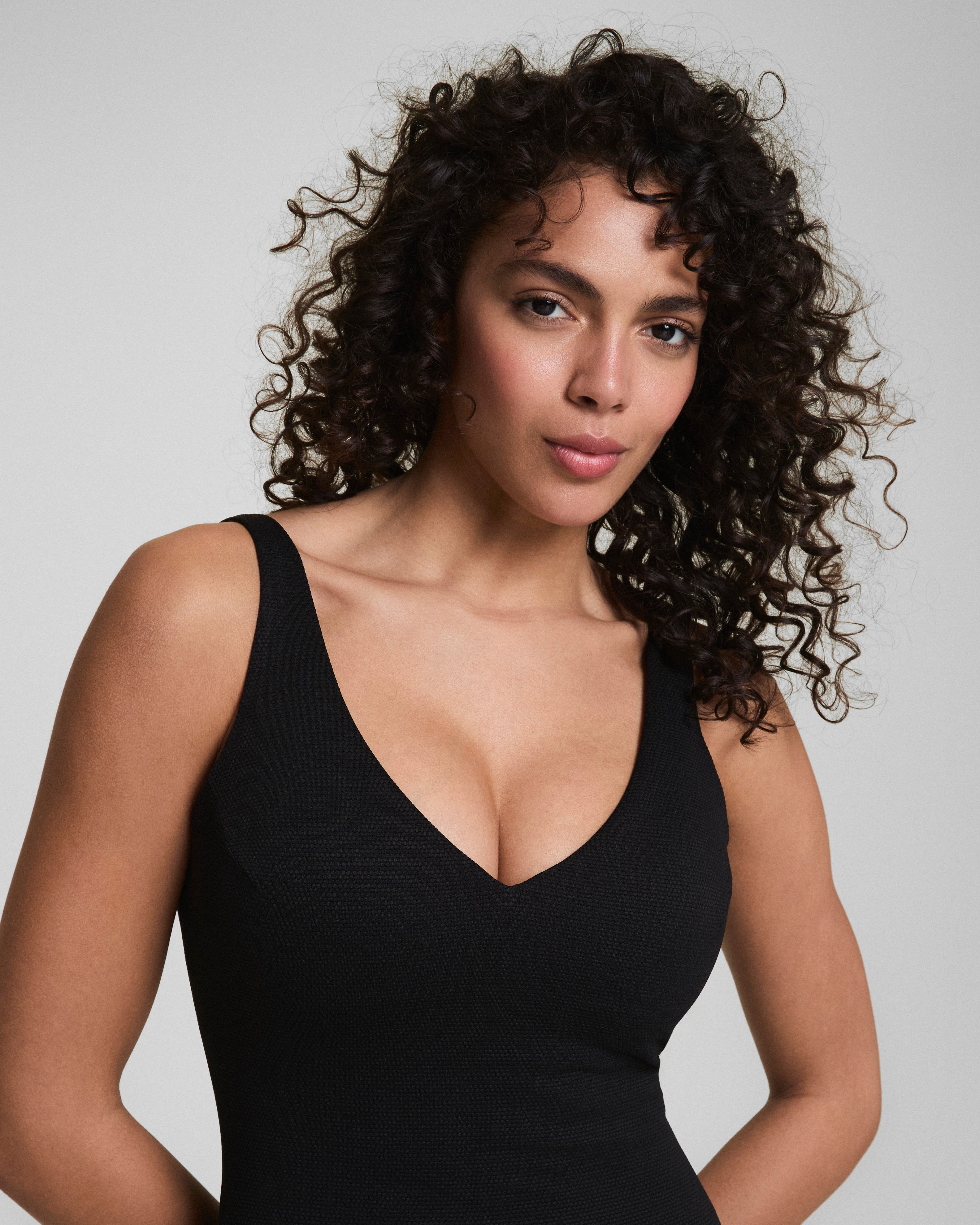 SPANXshape™ Swim Pique Plunge One-Piece  Very Black
