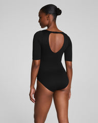 SPANXshape™ Swim Pique Short Sleeve One-Piece  Very Black