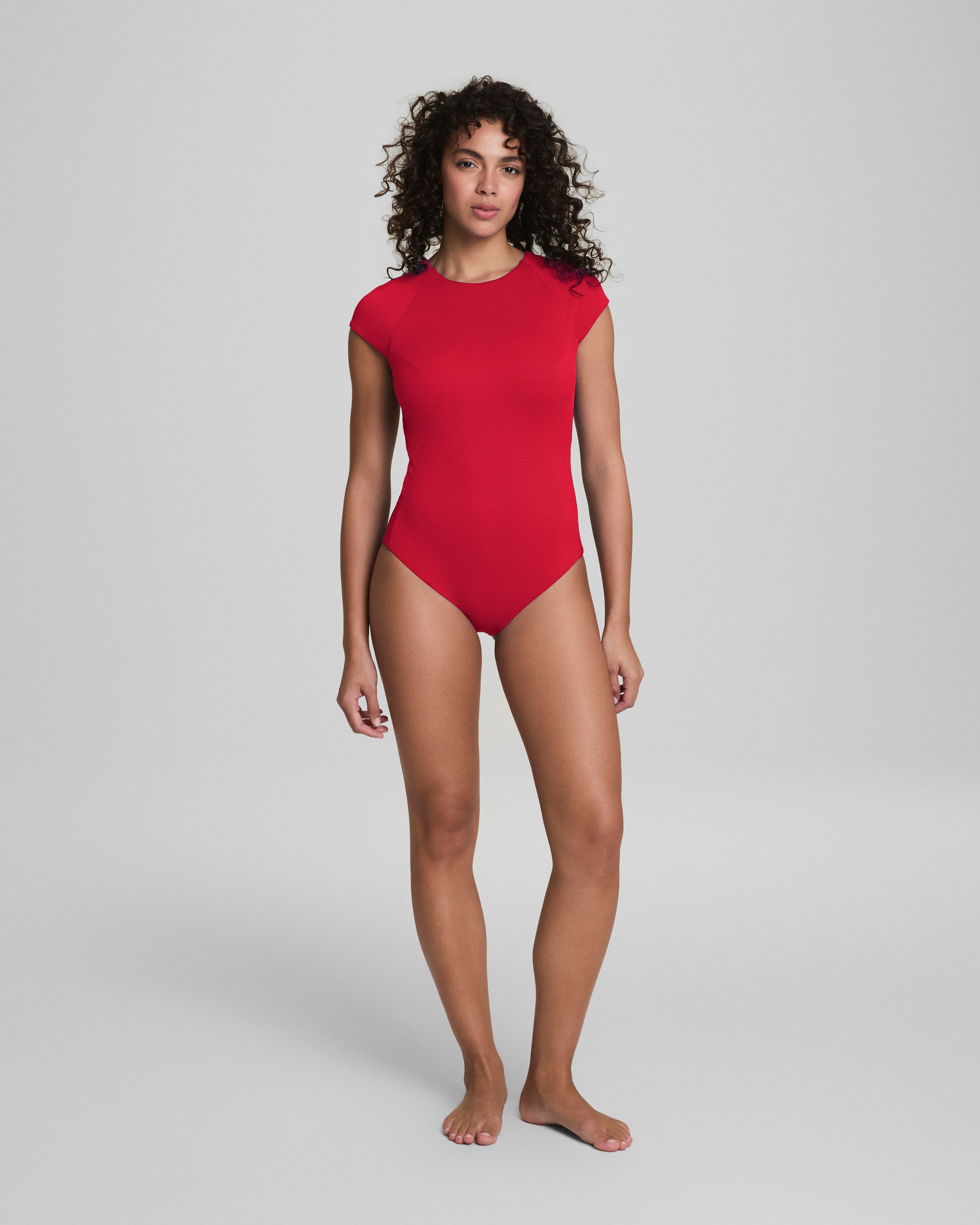 SPANXshape™ Swim Pique High Neck Short Sleeve One-Piece  Spanx Red