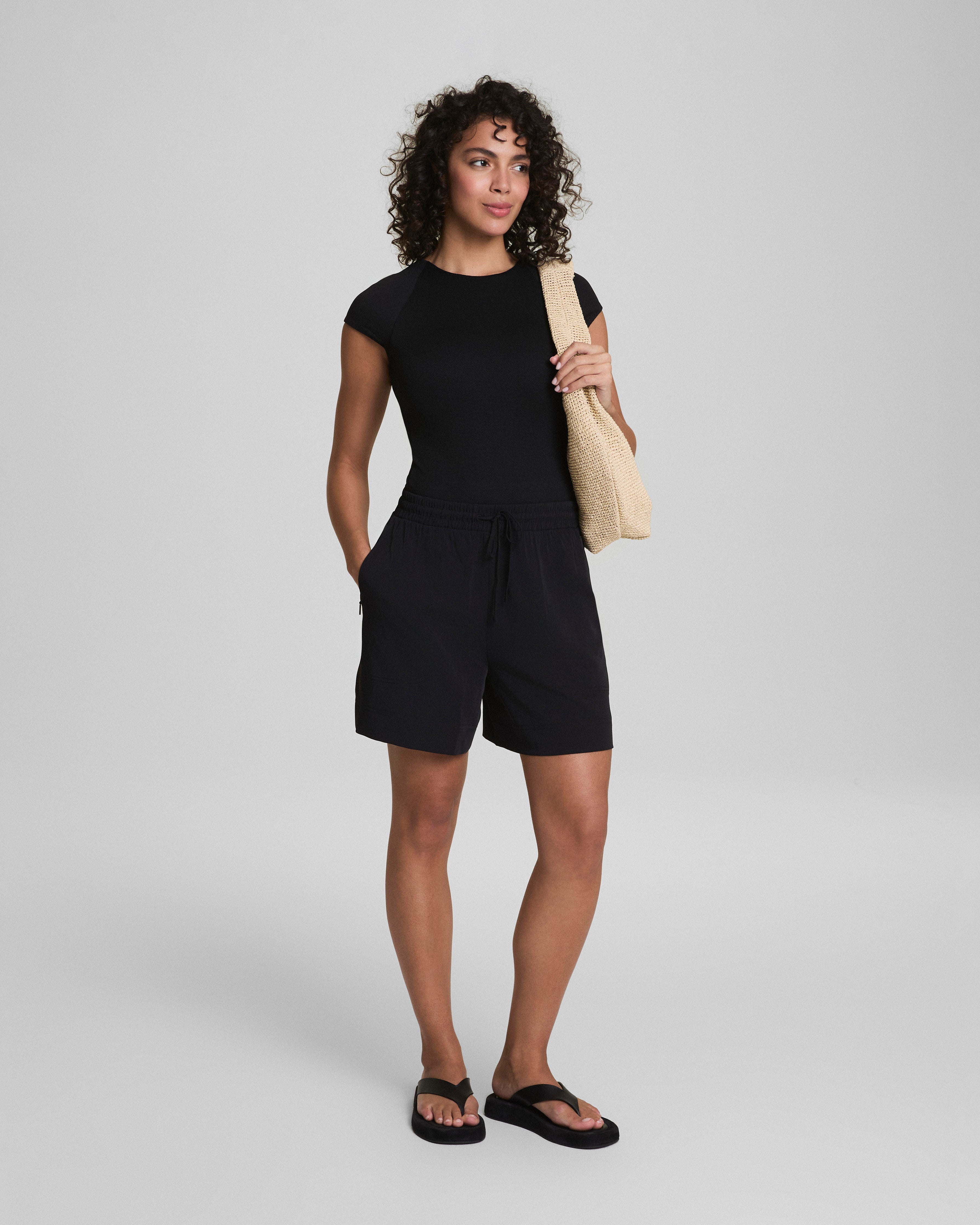 SPANXshape™ Swim Pique High Neck Short Sleeve One-Piece  Very Black